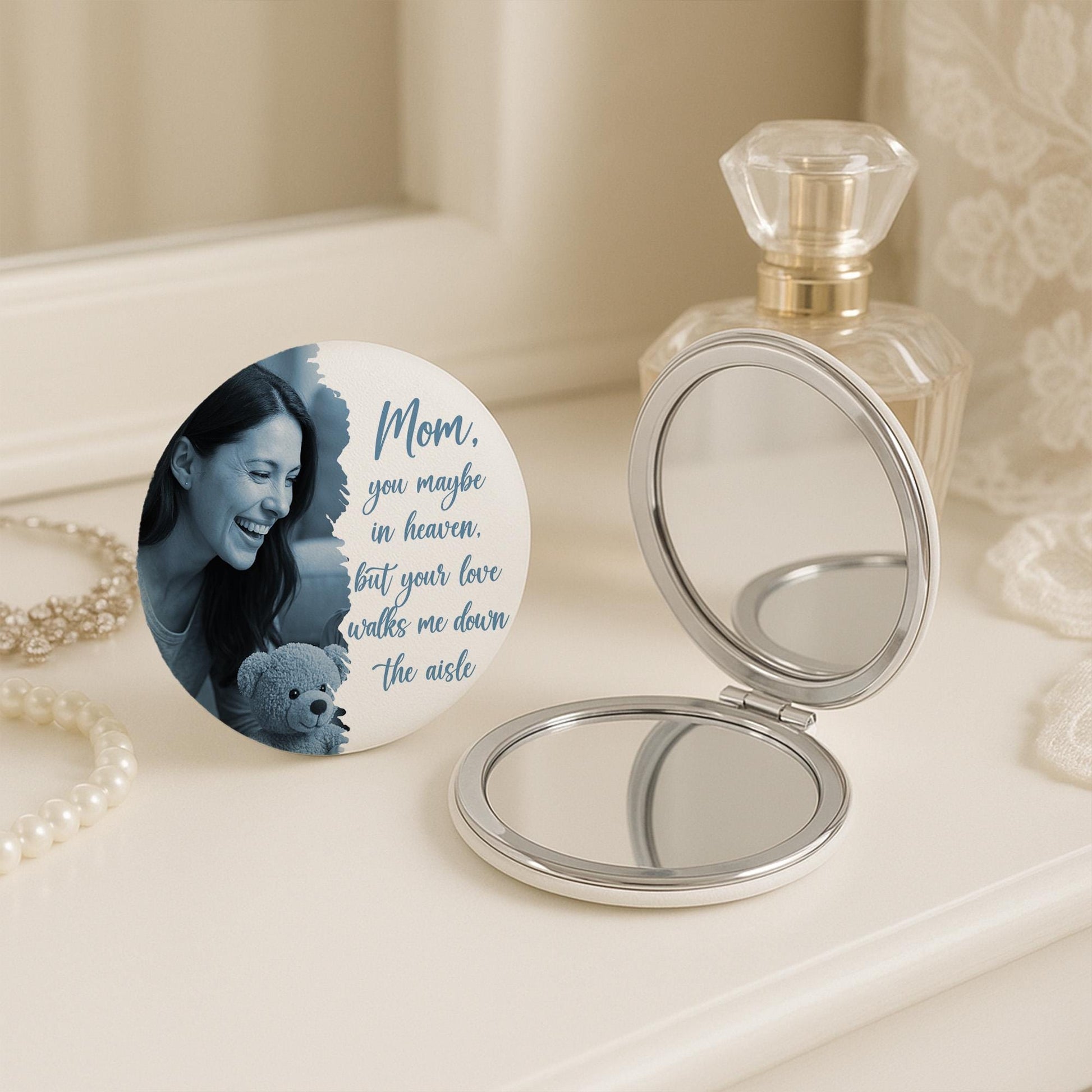 Memorial Compact Mirror for Bride – Custom Photo & Quote Gift for Memorial Keepsake – Walk Me Down the Aisle Keepsake