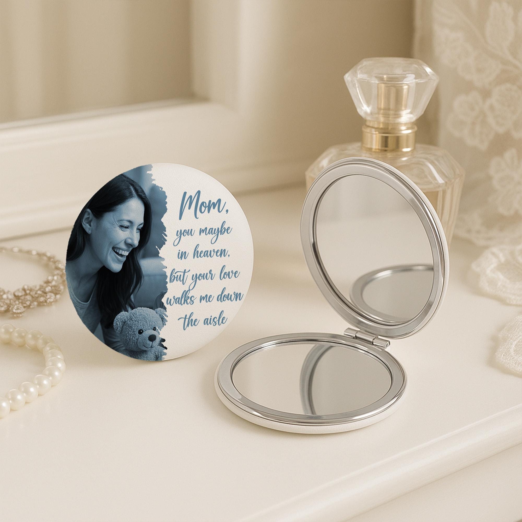 Memorial Compact Mirror for Bride – Custom Photo & Quote Gift for Memorial Keepsake – Walk Me Down the Aisle Keepsake