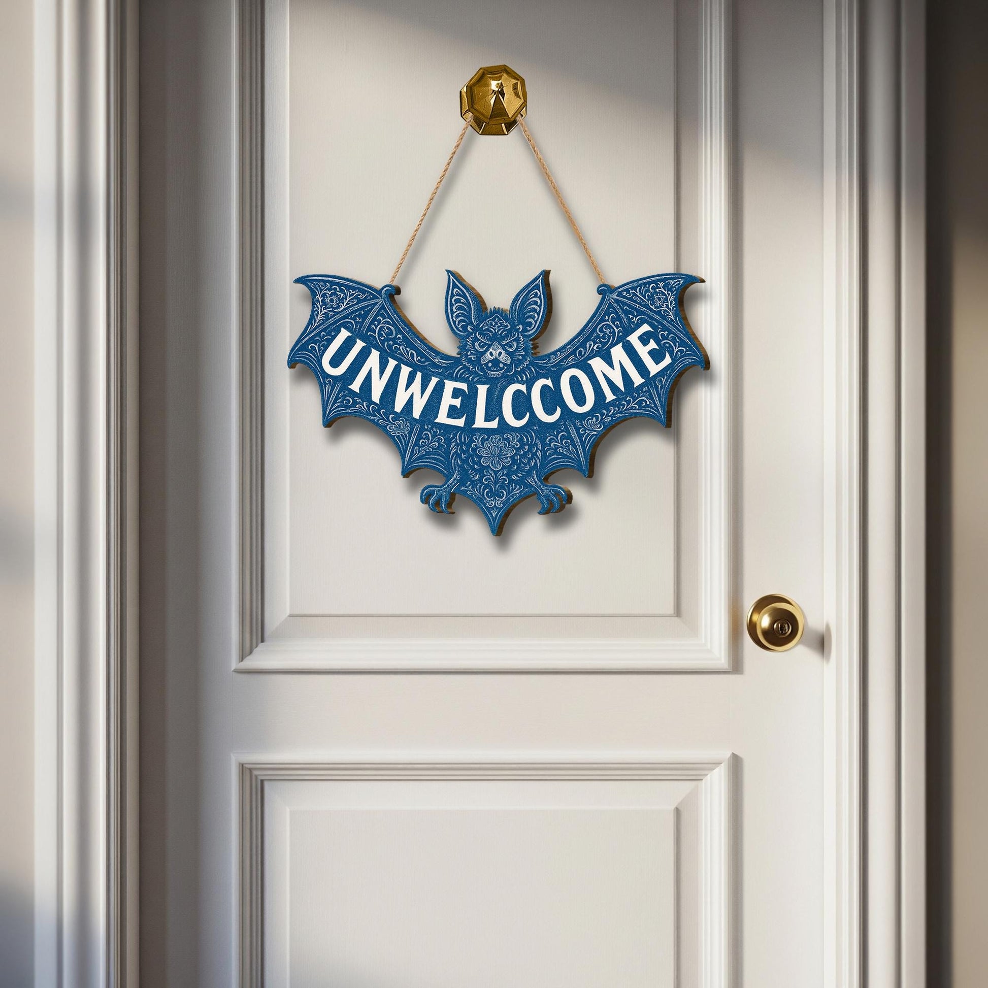 Chinoiserie Bat Unwelcome Sign | Gothic Wooden Door Hanger | Halloween Wall Decor | Spooky Cottagecore Entry Sign | Dark Vintage Home Gift