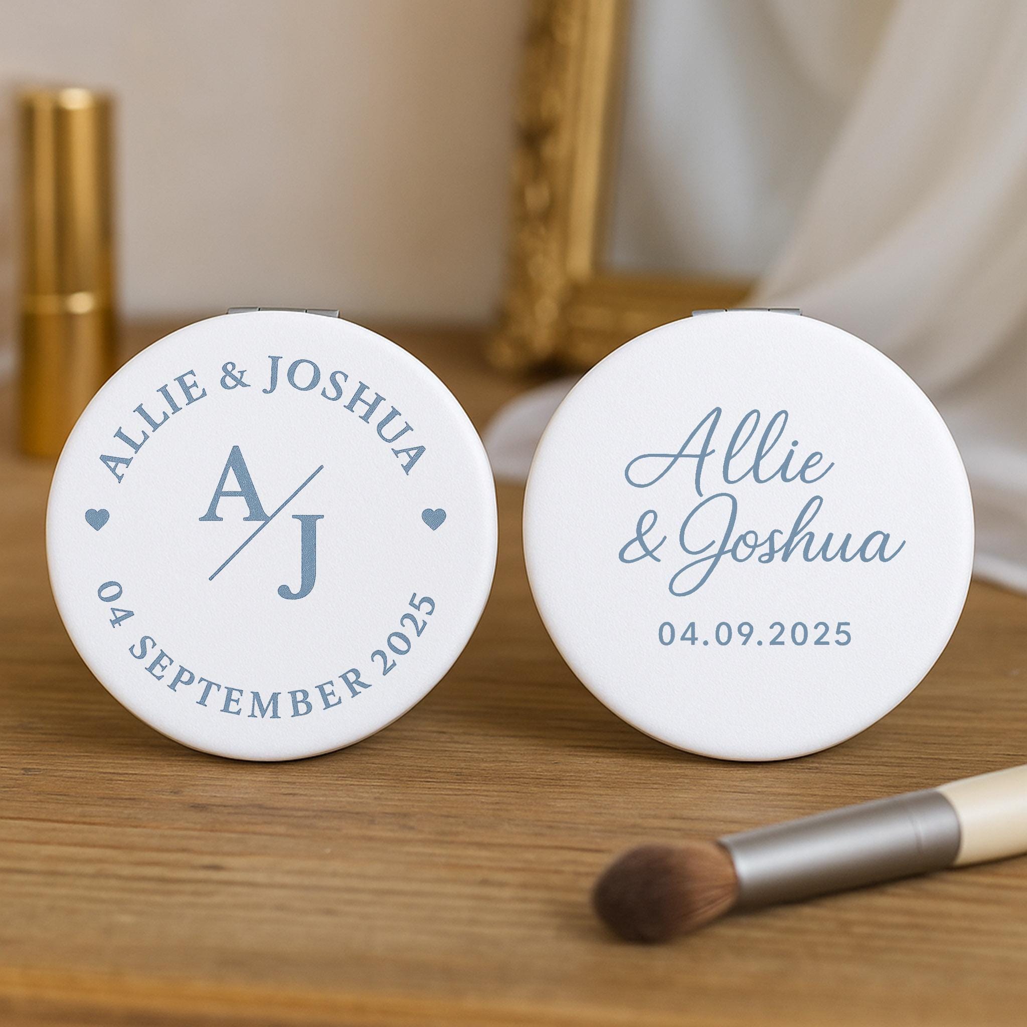 Personalized Wedding Compact Mirror with Photo & Names – Custom Bridal Shower or Anniversary Gift – Wedding Favor Keepsake