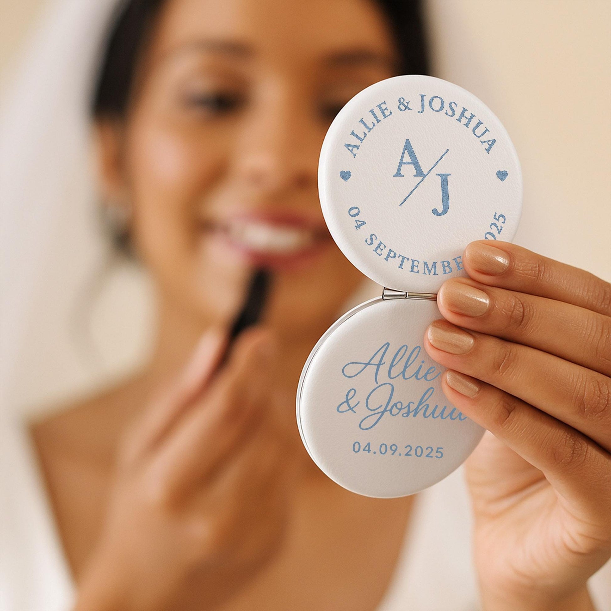 Personalized Wedding Compact Mirror with Photo & Names – Custom Bridal Shower or Anniversary Gift – Wedding Favor Keepsake