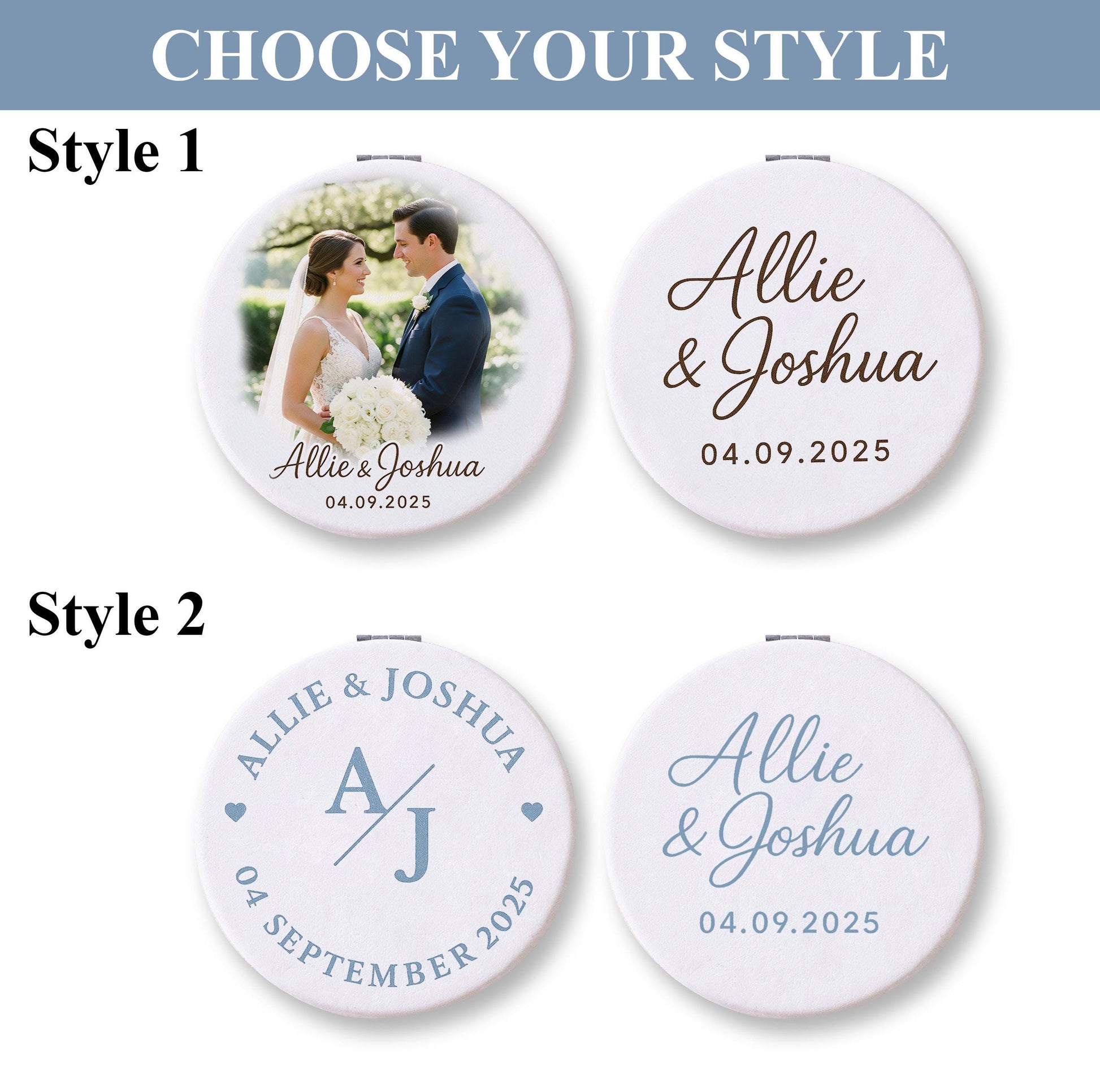 Personalized Wedding Compact Mirror with Photo & Names – Custom Bridal Shower or Anniversary Gift – Wedding Favor Keepsake