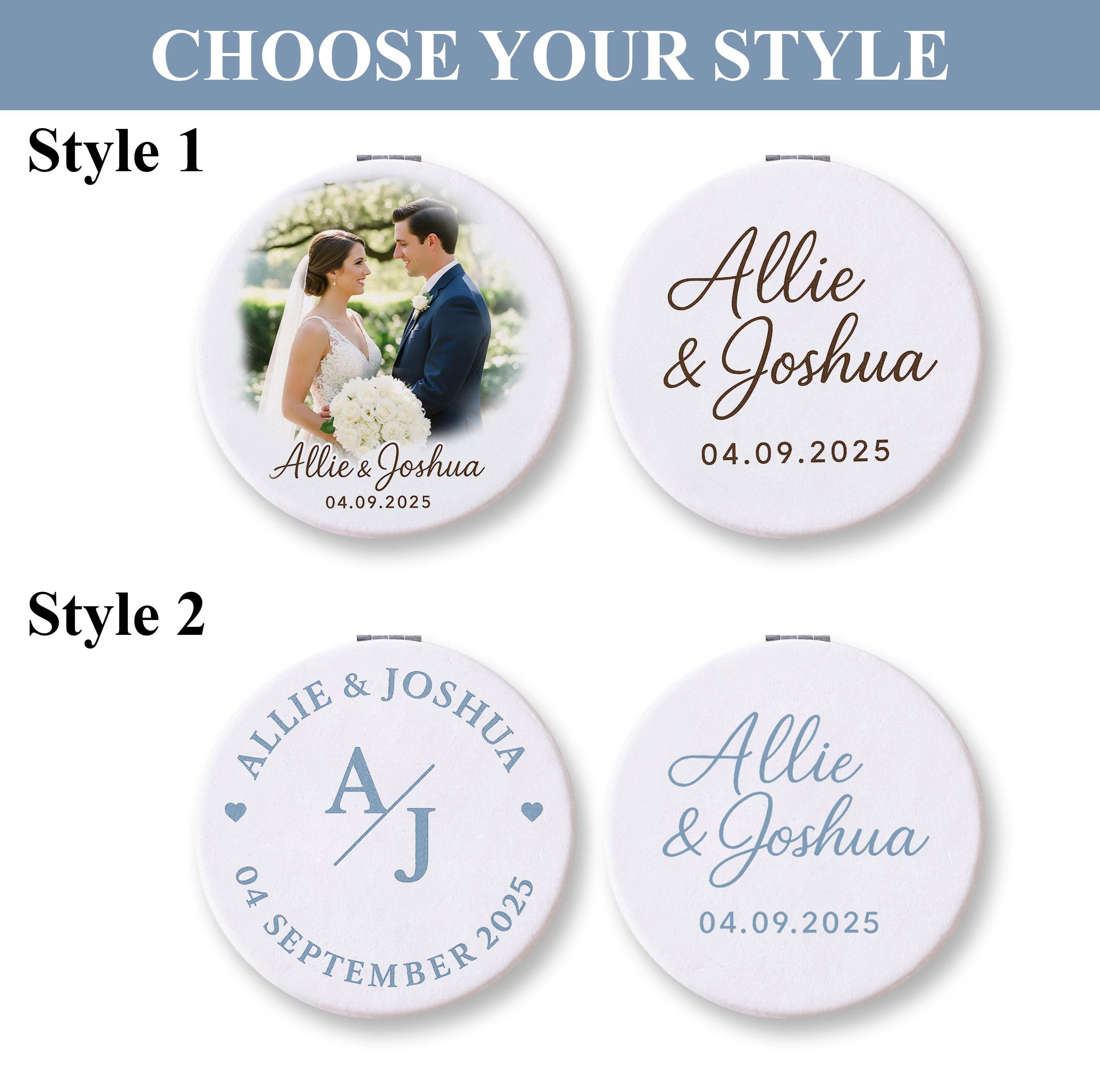 Personalized Wedding Compact Mirror with Photo & Names – Custom Bridal Shower or Anniversary Gift – Wedding Favor Keepsake