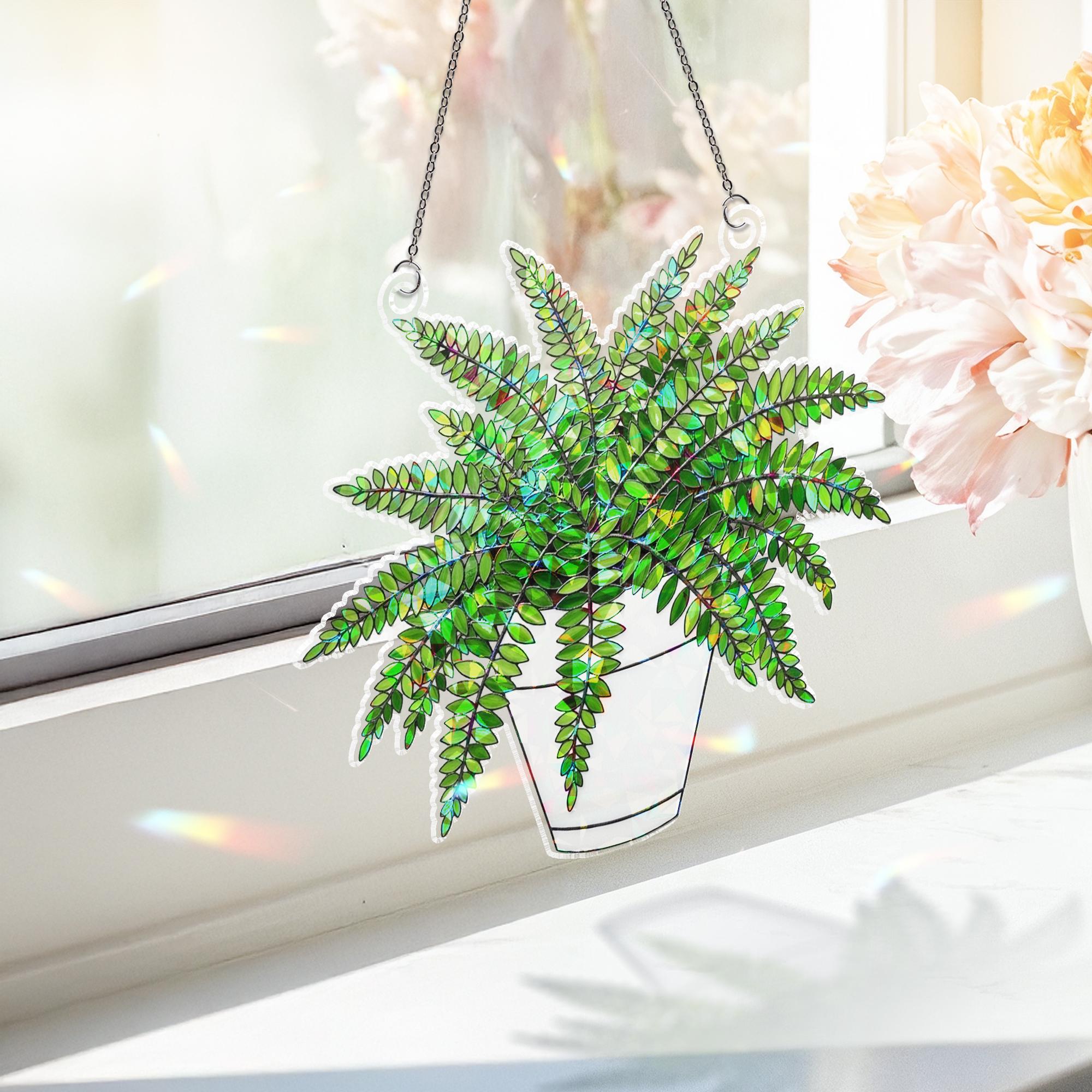 Fern Plant ACRYLIC Holorgam Suncatcher, Hanging Plant Window Decor, Sunlight Rainbow Prism, Boho Room Decor, Gift for Plant Lovers