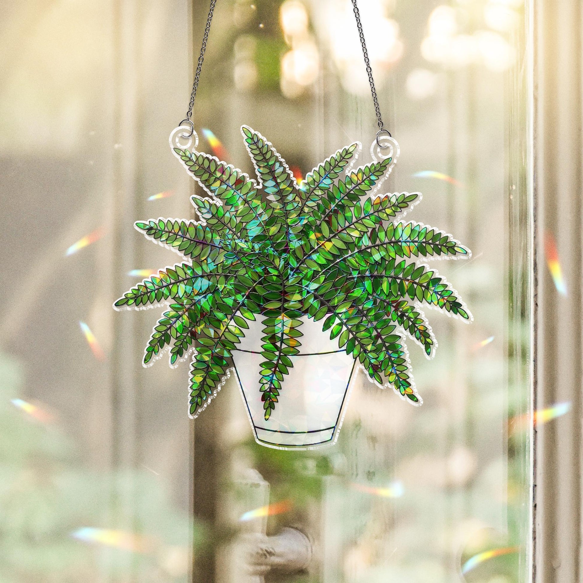 Fern Plant ACRYLIC Holorgam Suncatcher, Hanging Plant Window Decor, Sunlight Rainbow Prism, Boho Room Decor, Gift for Plant Lovers