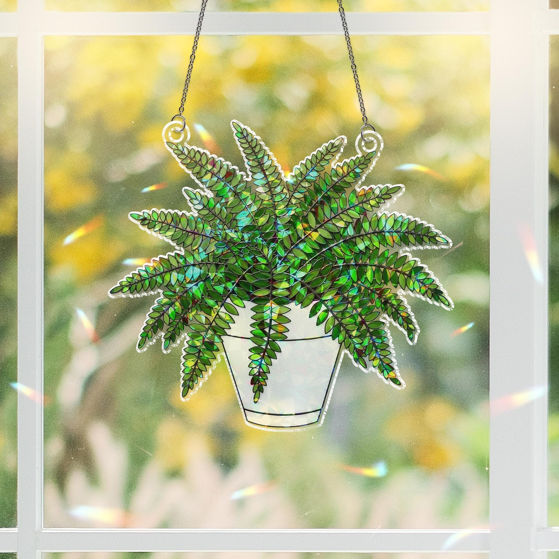 Fern Plant ACRYLIC Holorgam Suncatcher, Hanging Plant Window Decor, Sunlight Rainbow Prism, Boho Room Decor, Gift for Plant Lovers