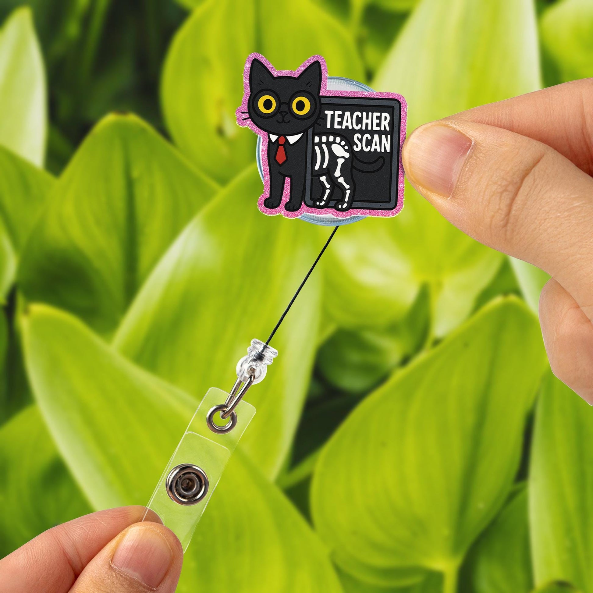 Teacher Scan Cat Badge Reel, Funny X-Ray ID Holder, Black Cat Badge Clip, Cute Teacher Lanyard, Halloween Teacher Gift, Teacher Badge Reel