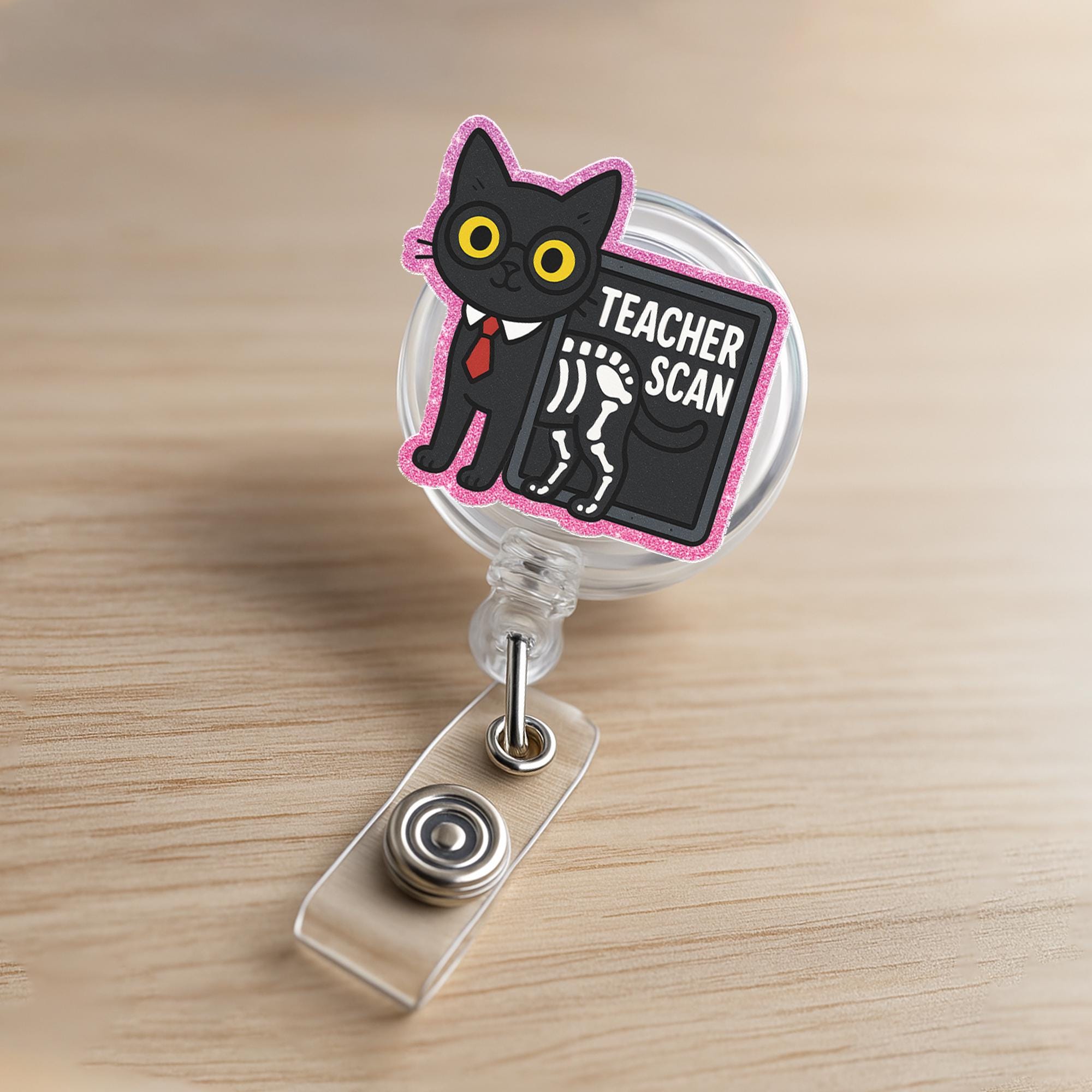 Teacher Scan Cat Badge Reel, Funny X-Ray ID Holder, Black Cat Badge Clip, Cute Teacher Lanyard, Halloween Teacher Gift, Teacher Badge Reel