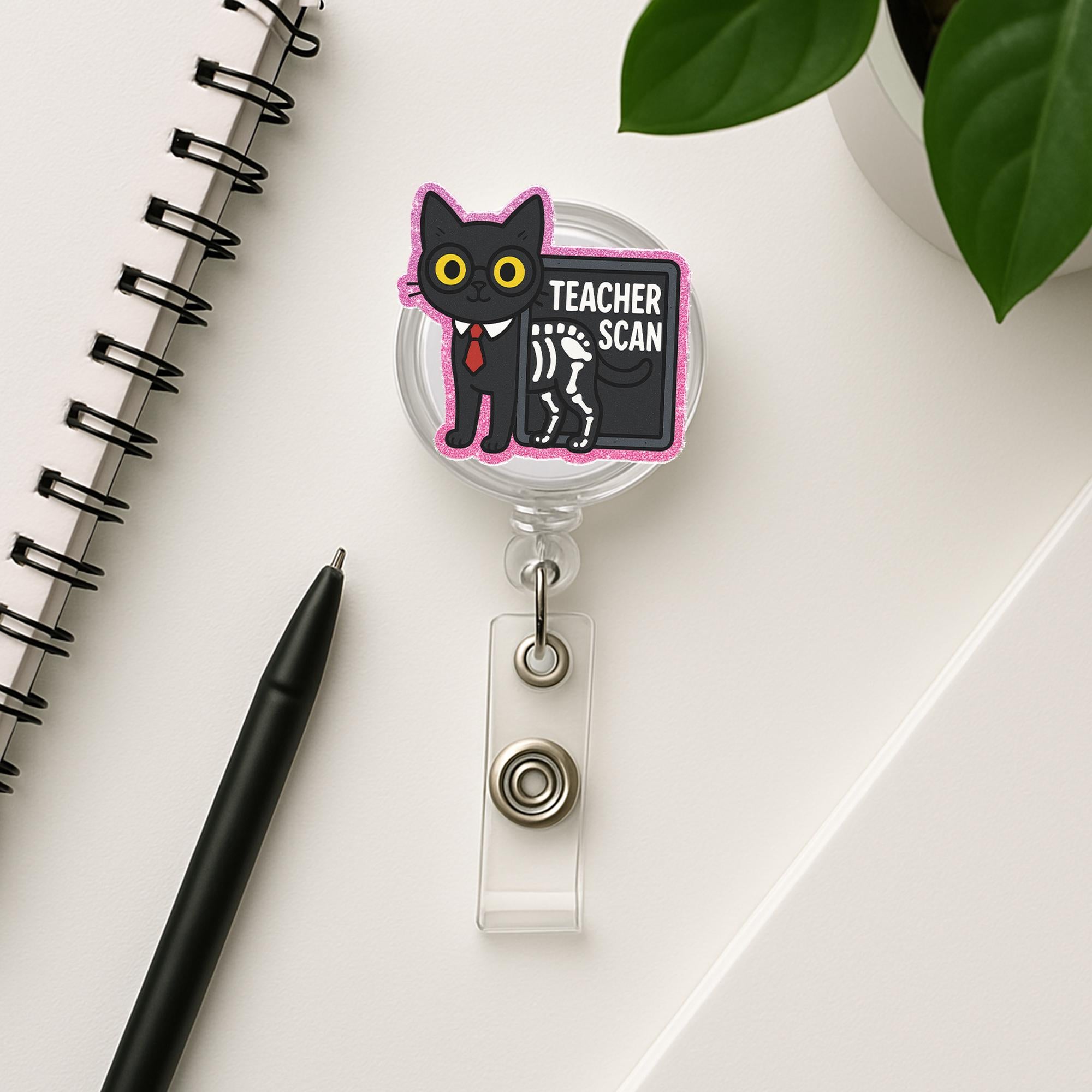 Teacher Scan Cat Badge Reel, Funny X-Ray ID Holder, Black Cat Badge Clip, Cute Teacher Lanyard, Halloween Teacher Gift, Teacher Badge Reel