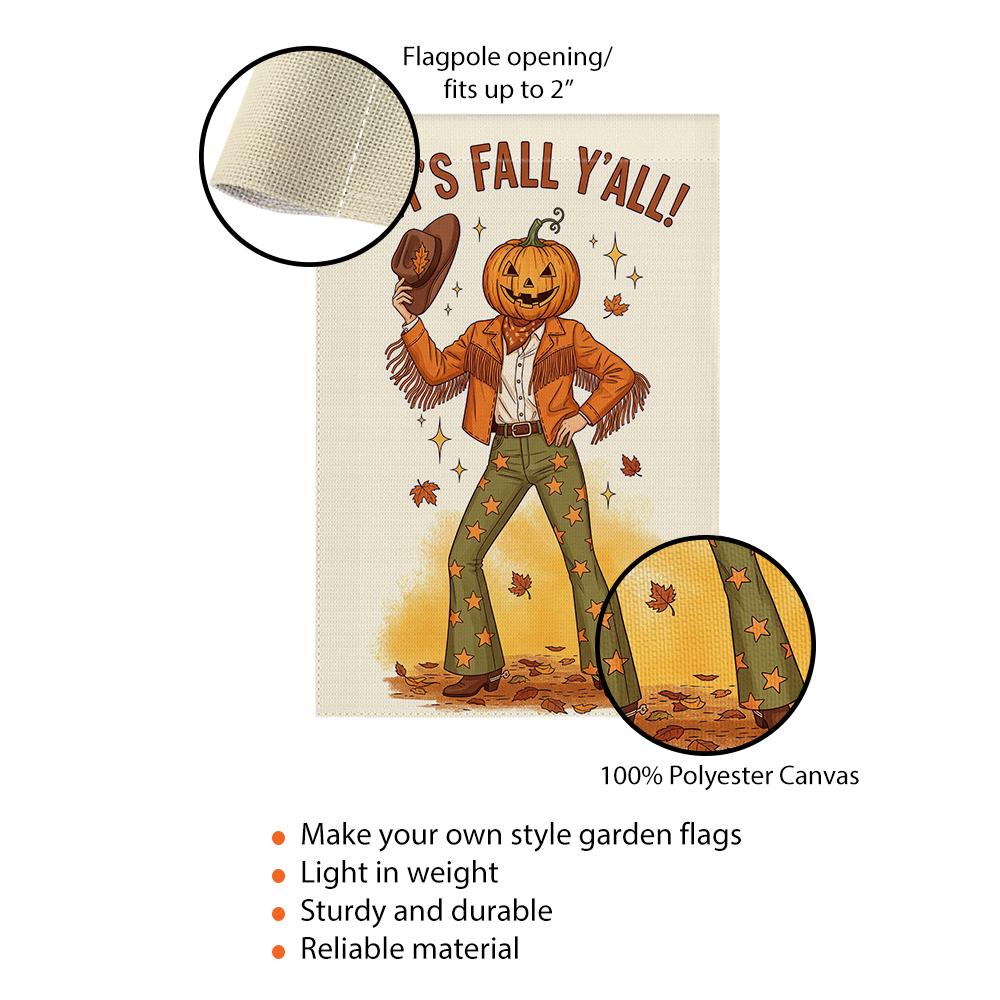 It's Fall Y'all Garden Flag, Pumpkin Head Cowboy Decor, Western Fall Yard Flag, Retro Autumn Porch Sign, Funny Fall Outdoor Decor