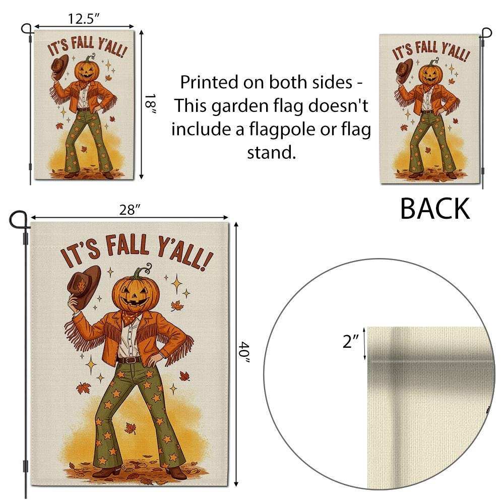 It's Fall Y'all Garden Flag, Pumpkin Head Cowboy Decor, Western Fall Yard Flag, Retro Autumn Porch Sign, Funny Fall Outdoor Decor