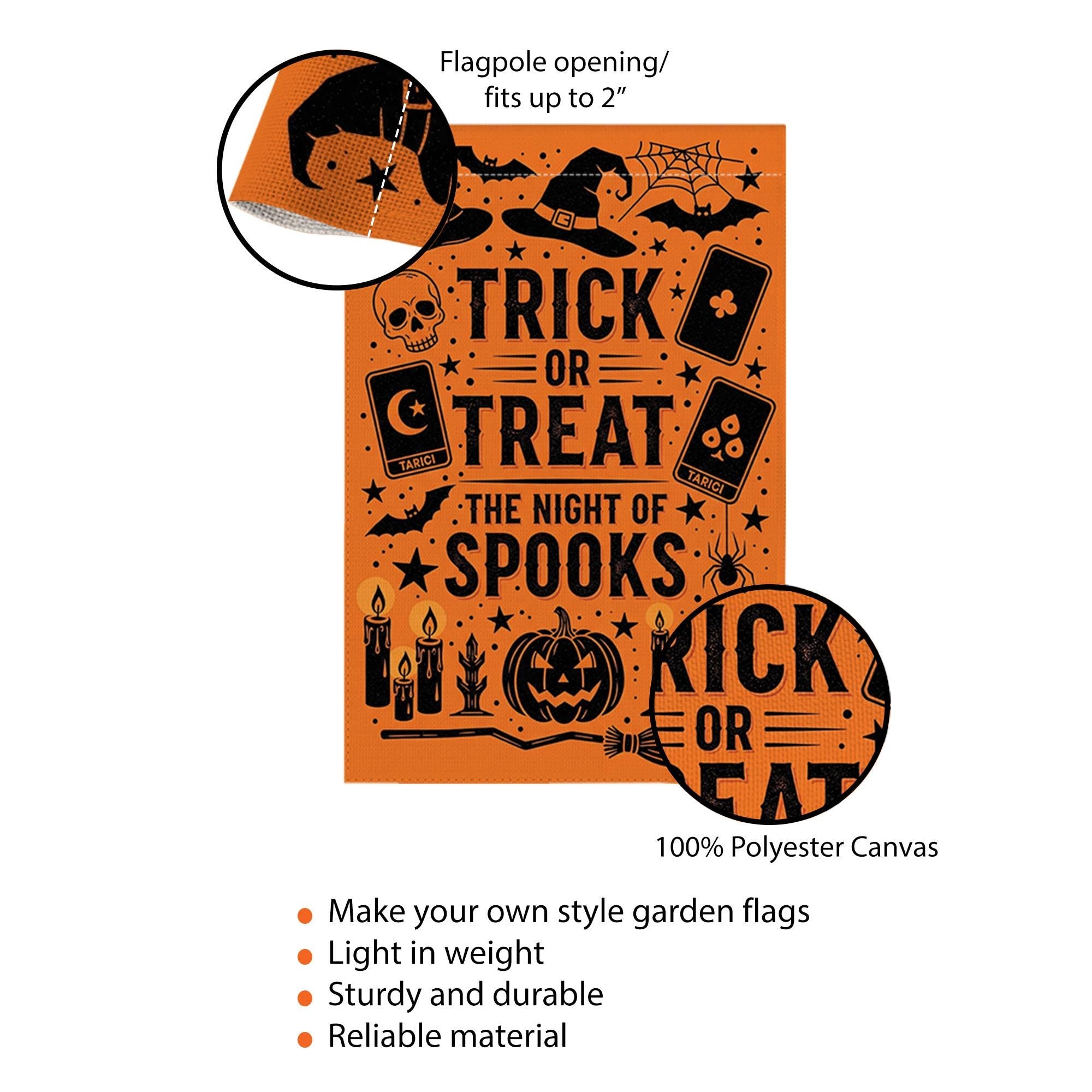 Trick or Treat Halloween Garden Flag – Night of Spooks Orange Yard Sign – Witch Black Cat Decor