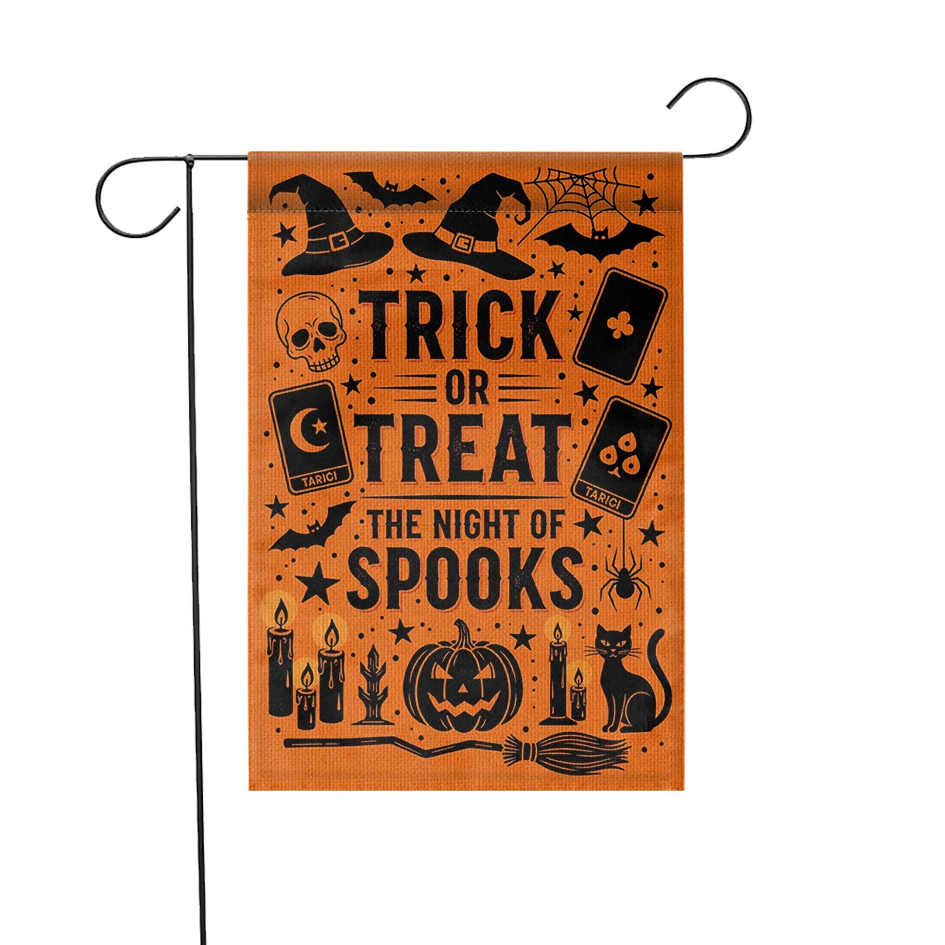 Trick or Treat Halloween Garden Flag – Night of Spooks Orange Yard Sign – Witch Black Cat Decor