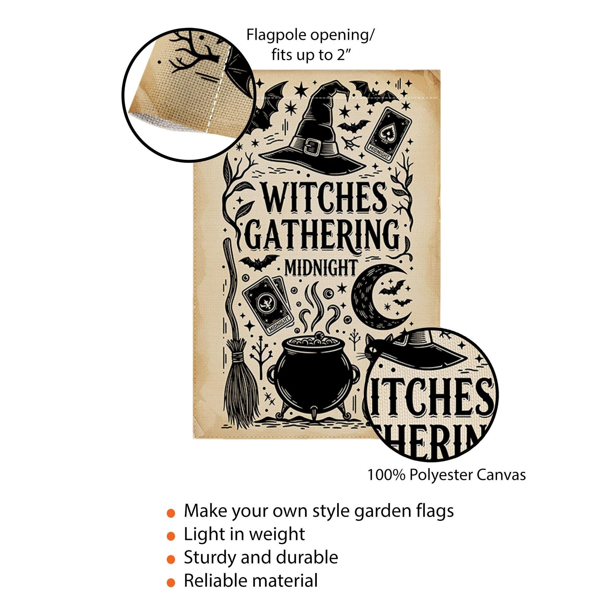 Witches Gathering Garden Flag – Midnight Witch Decor – Black Cat Cauldron Yard Sign Halloween