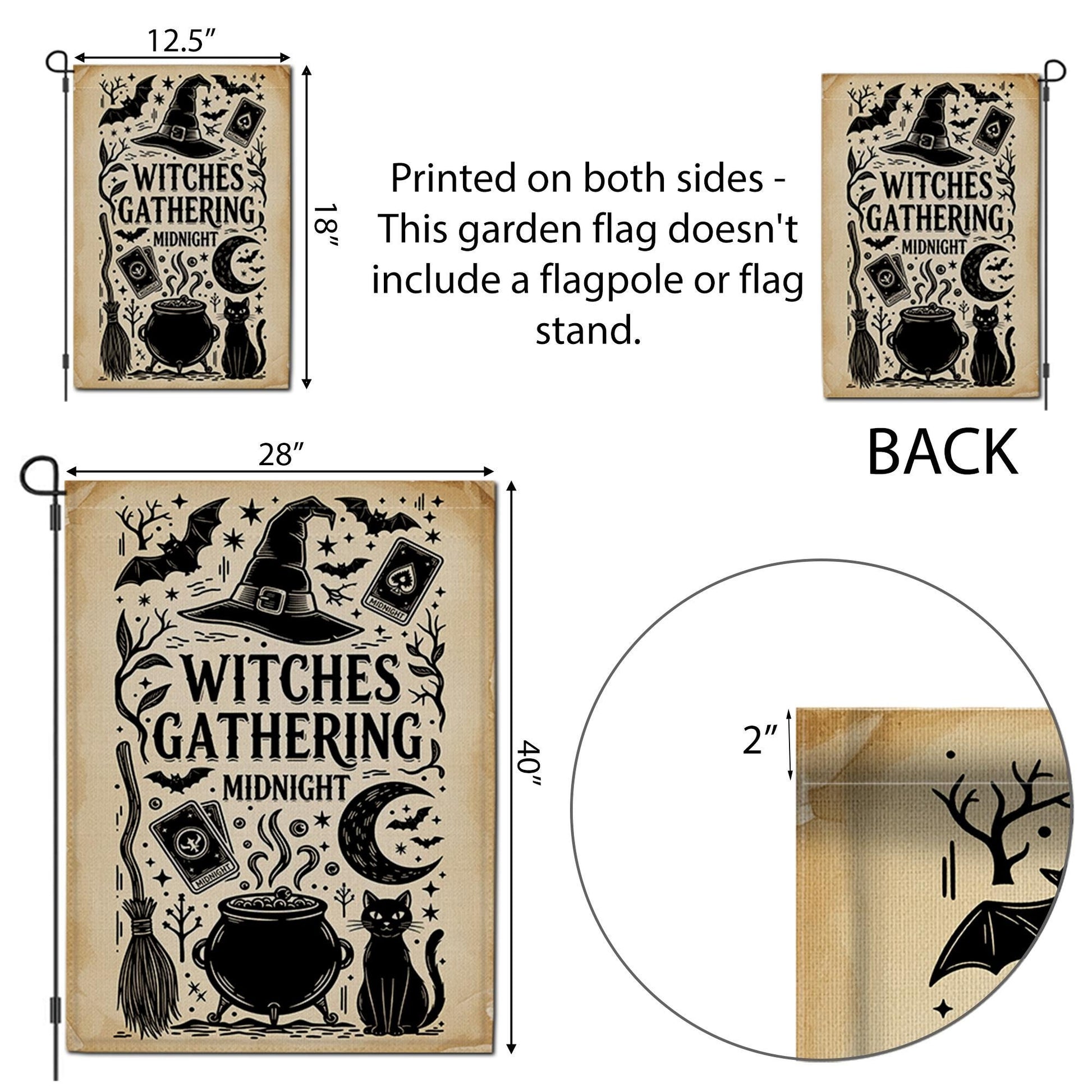 Witches Gathering Garden Flag – Midnight Witch Decor – Black Cat Cauldron Yard Sign Halloween