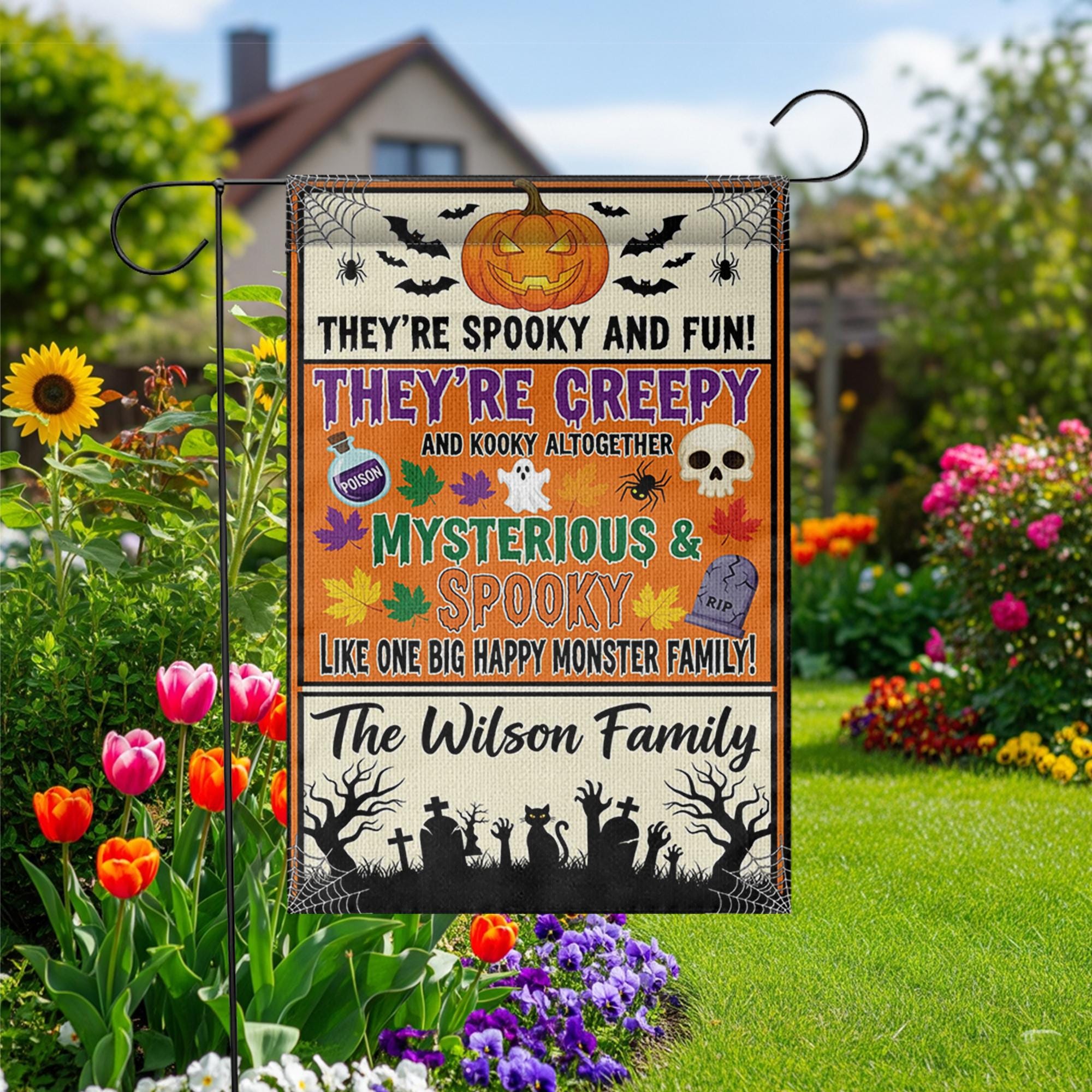 Spooky Family Halloween Garden Flag – Creepy Cute Monster Yard Sign – Custom Fall Decor for Home