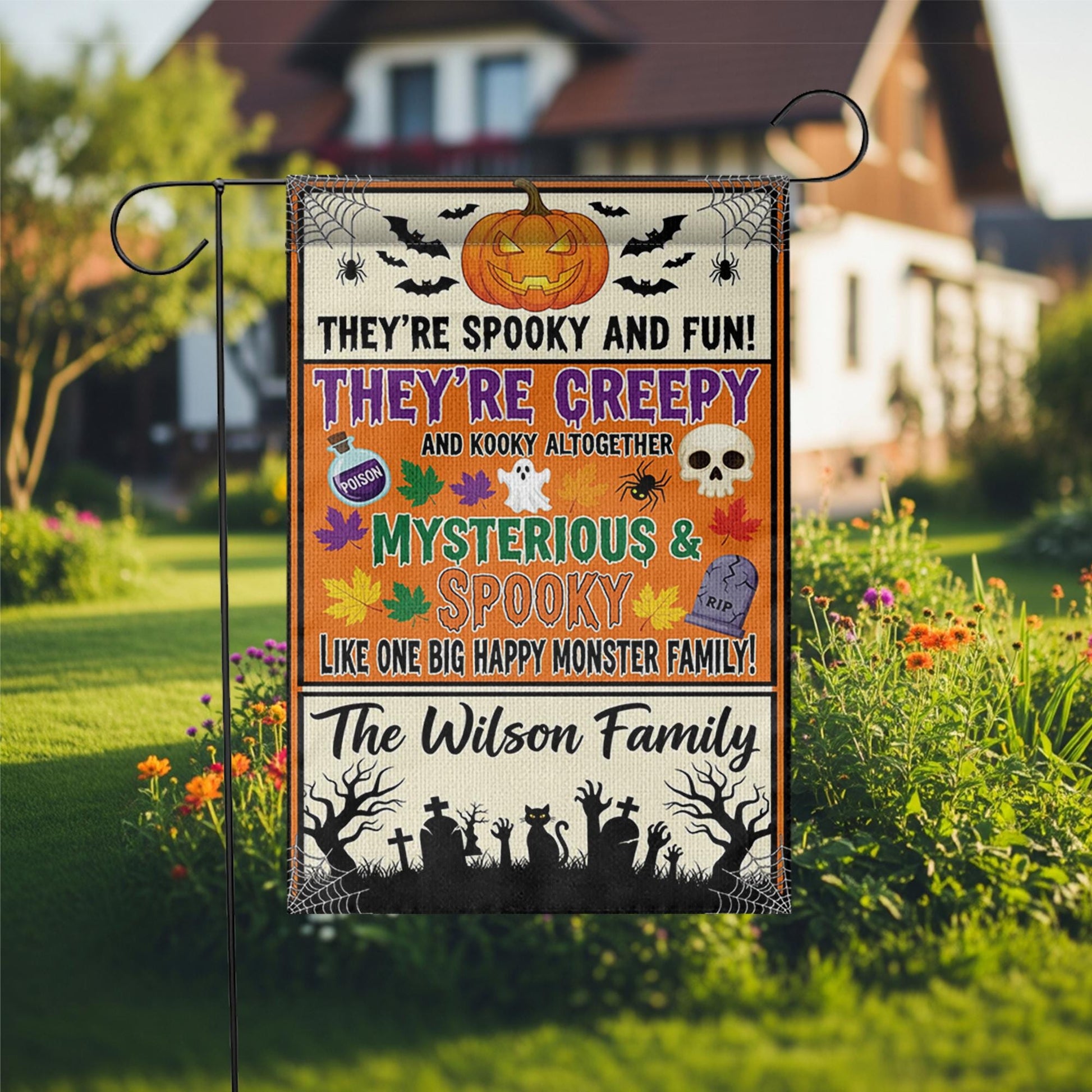 Spooky Family Halloween Garden Flag – Creepy Cute Monster Yard Sign – Custom Fall Decor for Home