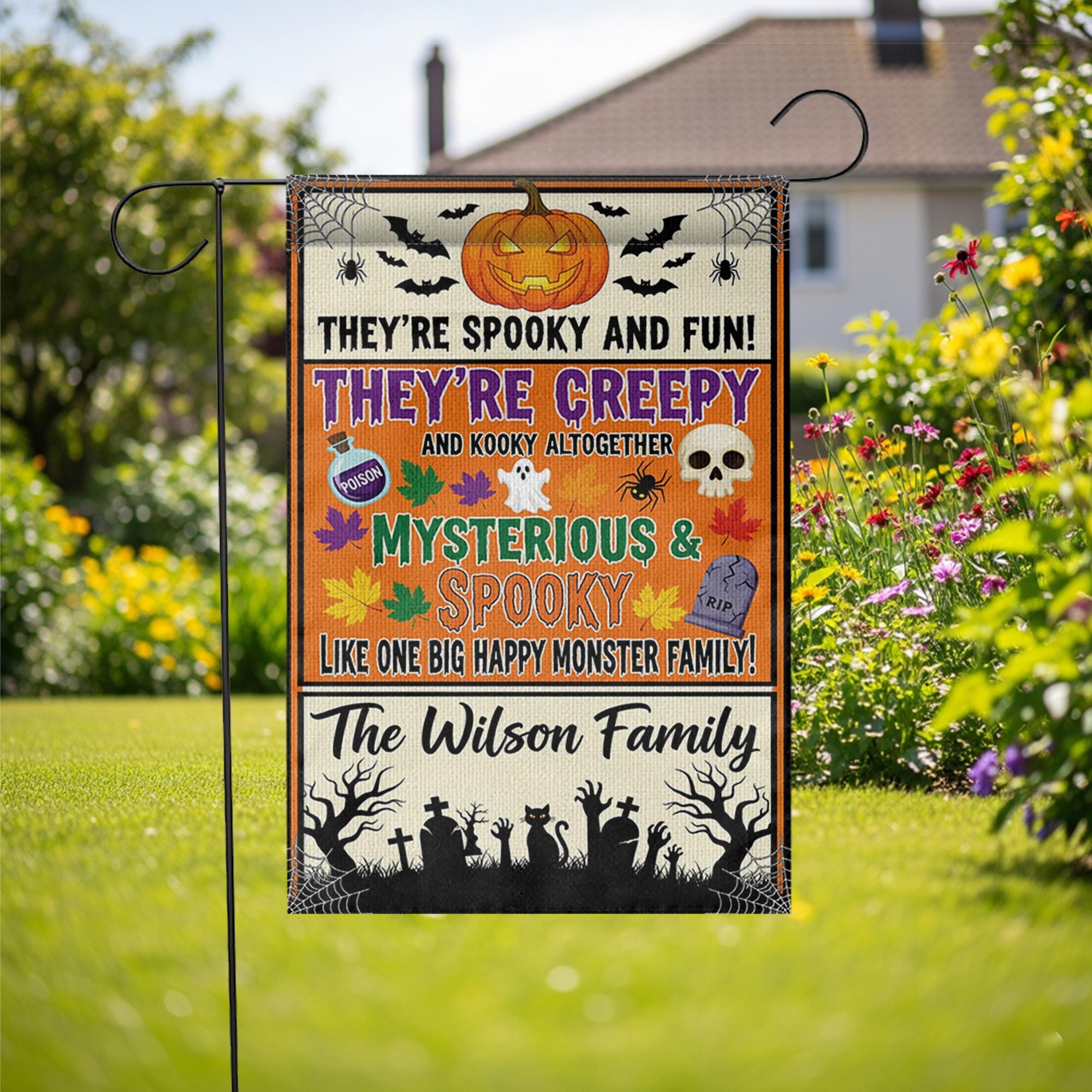 Spooky Family Halloween Garden Flag – Creepy Cute Monster Yard Sign – Custom Fall Decor for Home
