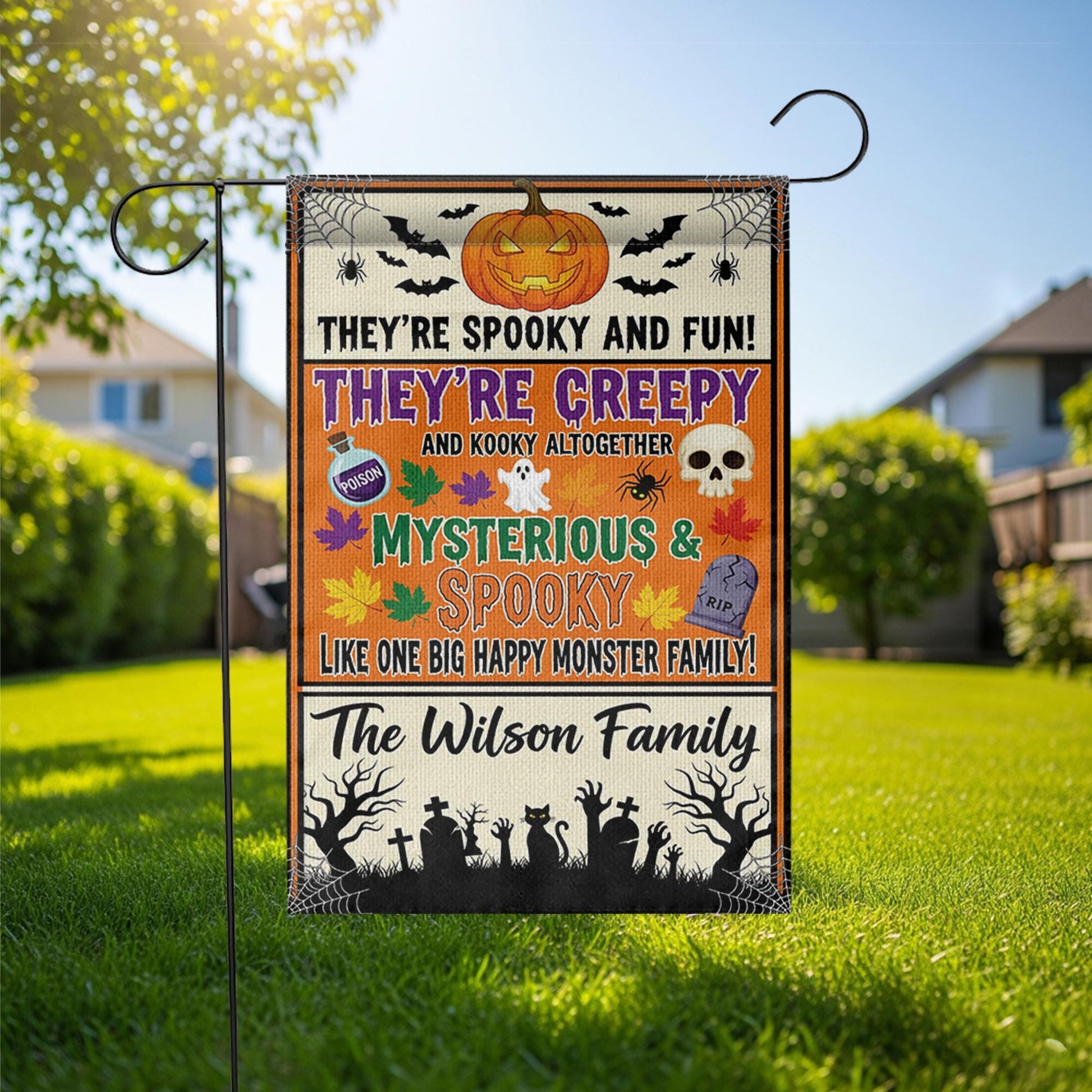 Spooky Family Halloween Garden Flag – Creepy Cute Monster Yard Sign – Custom Fall Decor for Home