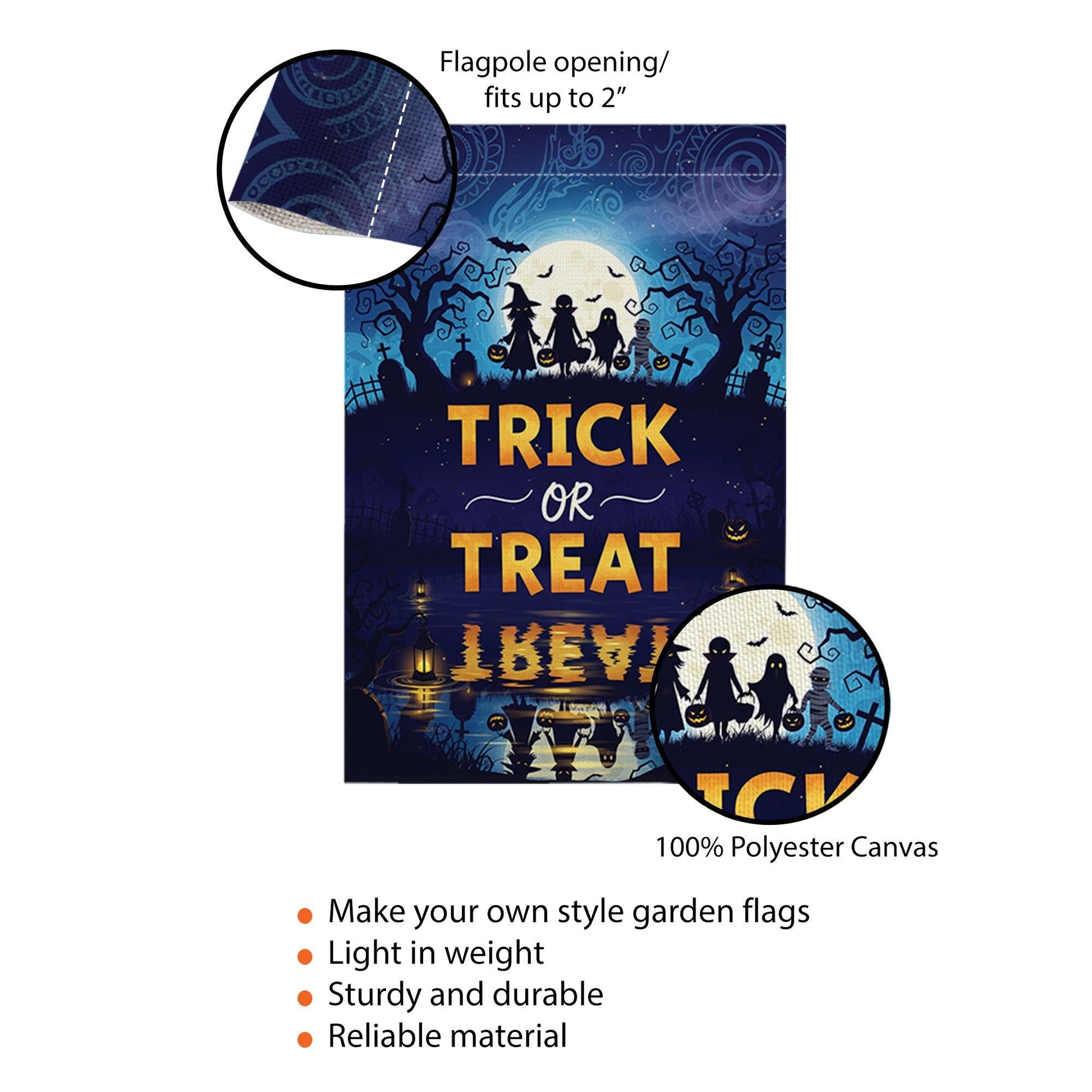 Trick or Treat Halloween Garden Flag – Spooky Night Silhouette Yard Banner – Fall Outdoor Decor