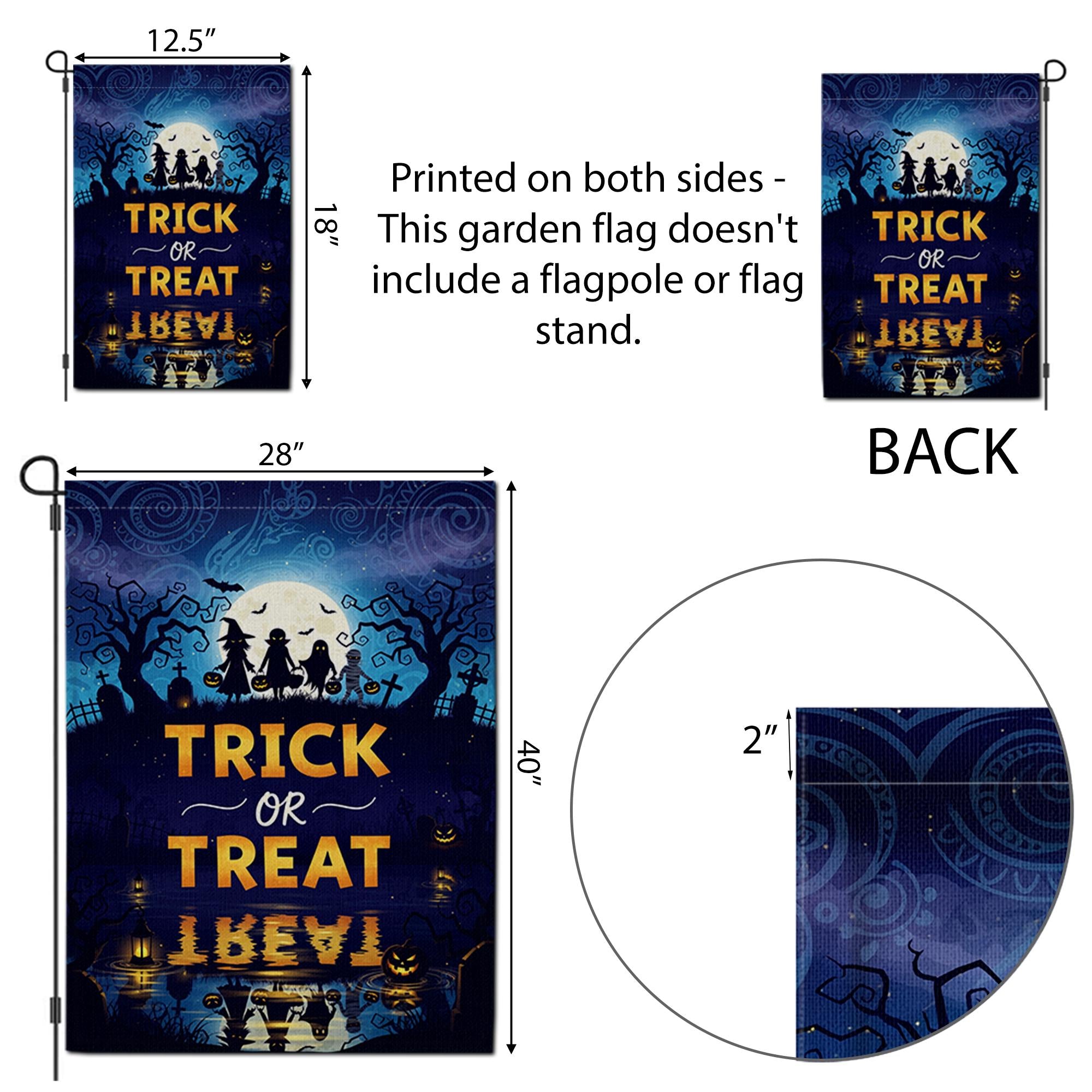 Trick or Treat Halloween Garden Flag – Spooky Night Silhouette Yard Banner – Fall Outdoor Decor
