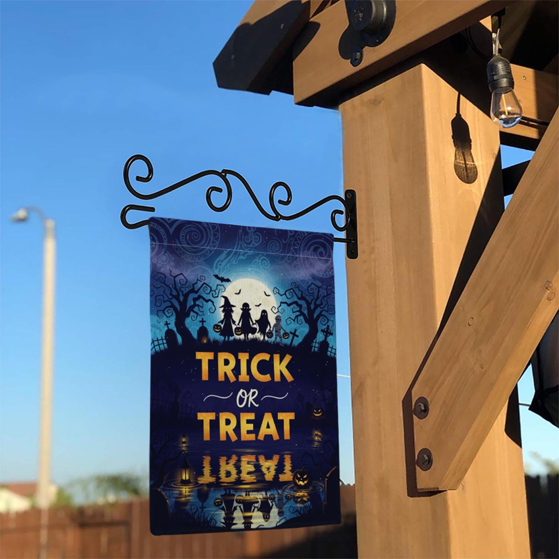 Trick or Treat Halloween Garden Flag – Spooky Night Silhouette Yard Banner – Fall Outdoor Decor