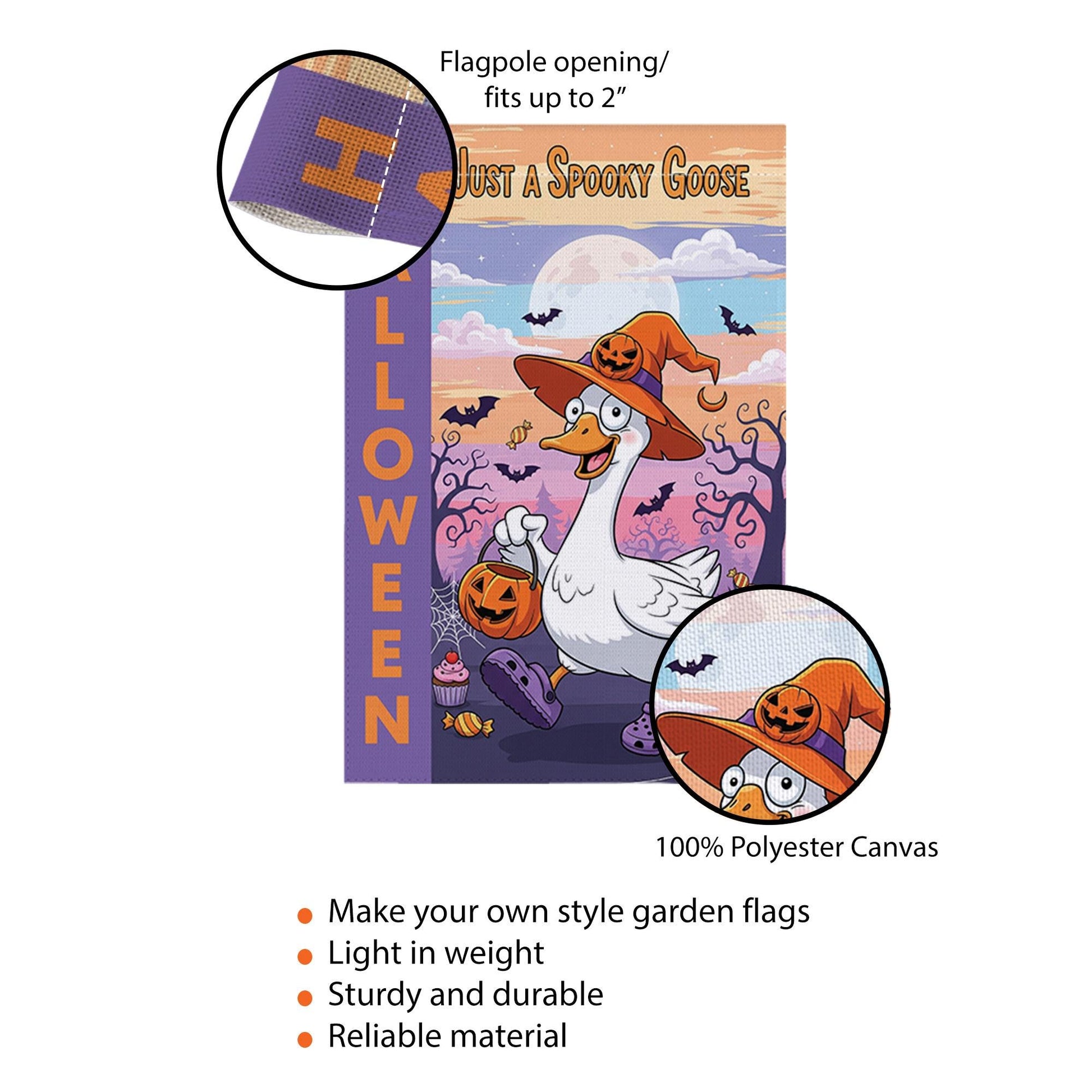 Just a Spooky Goose Halloween Garden Flag – Funny Goose Witch Yard Decor – Cute Trick or Treat Banner