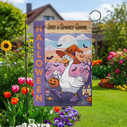 Just a Spooky Goose Halloween Garden Flag – Funny Goose Witch Yard Decor – Cute Trick or Treat Banner