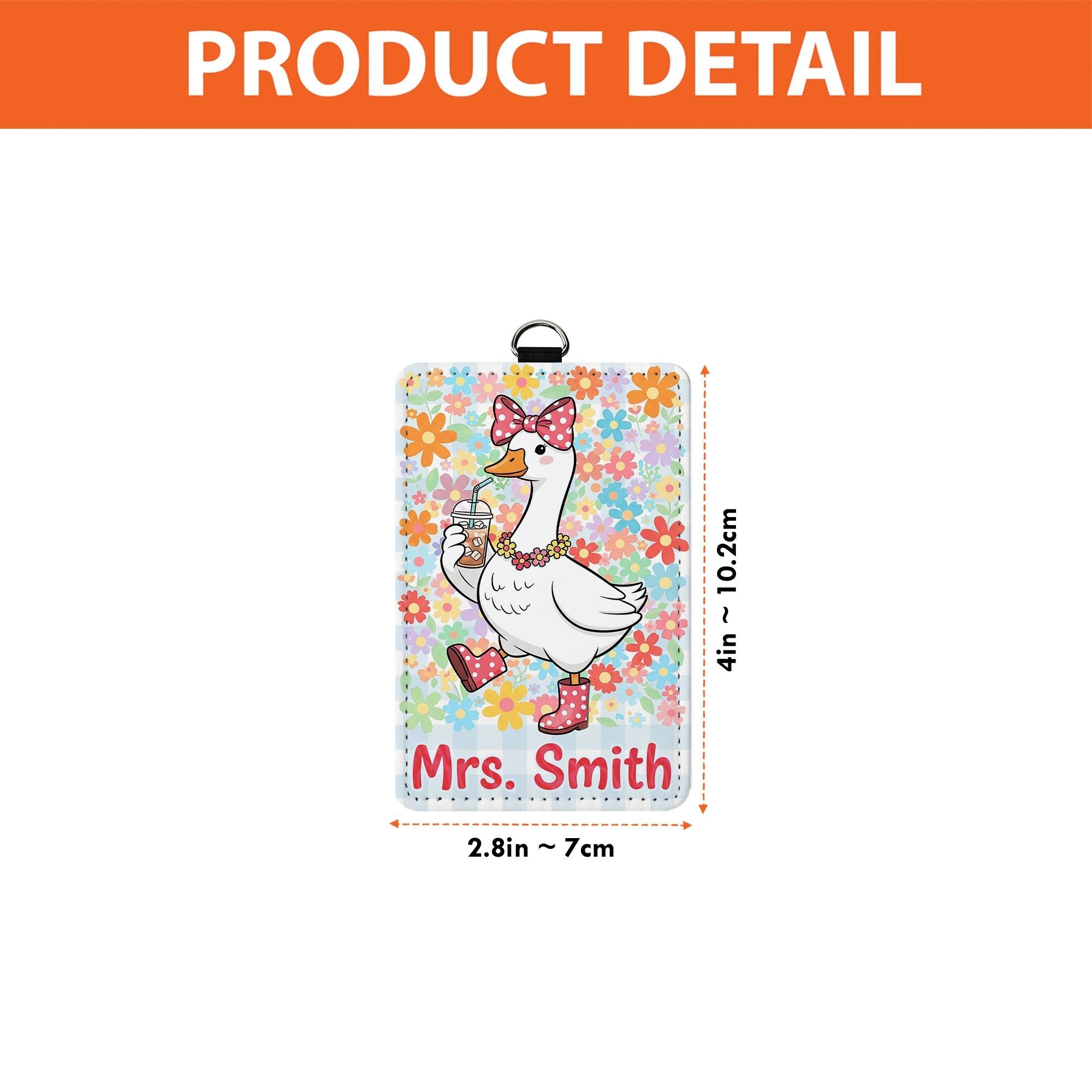 Cute Teacher Badge Holder, Personalized Duck ID Tag, Floral Name Lanyard, Funny Classroom Accessory, Custom Gift for Teacher