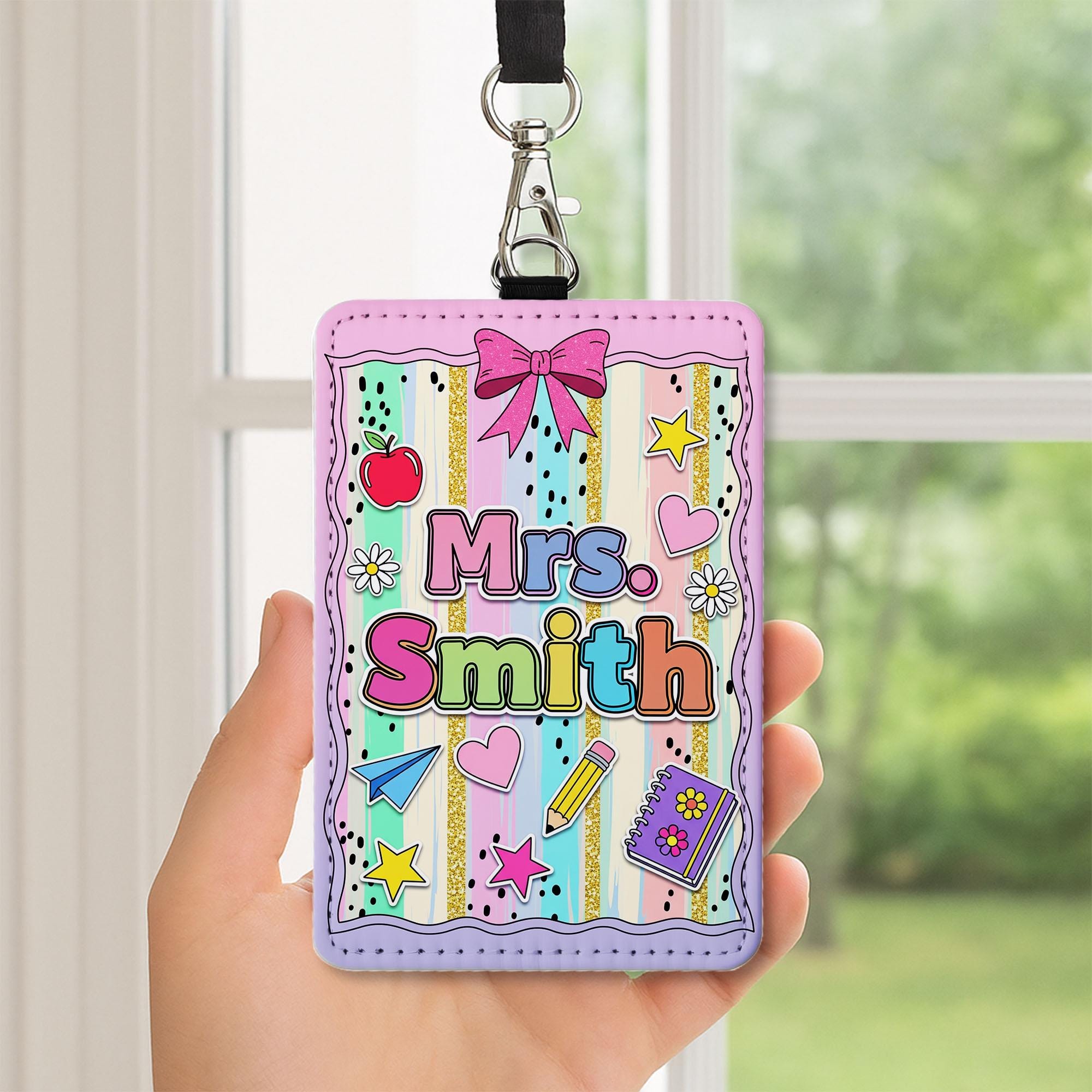 Colorful Teacher ID Badge, Personalized Rainbow Name Tag, Cute Classroom Lanyard, Back to School Gift, Custom Badge for Teacher