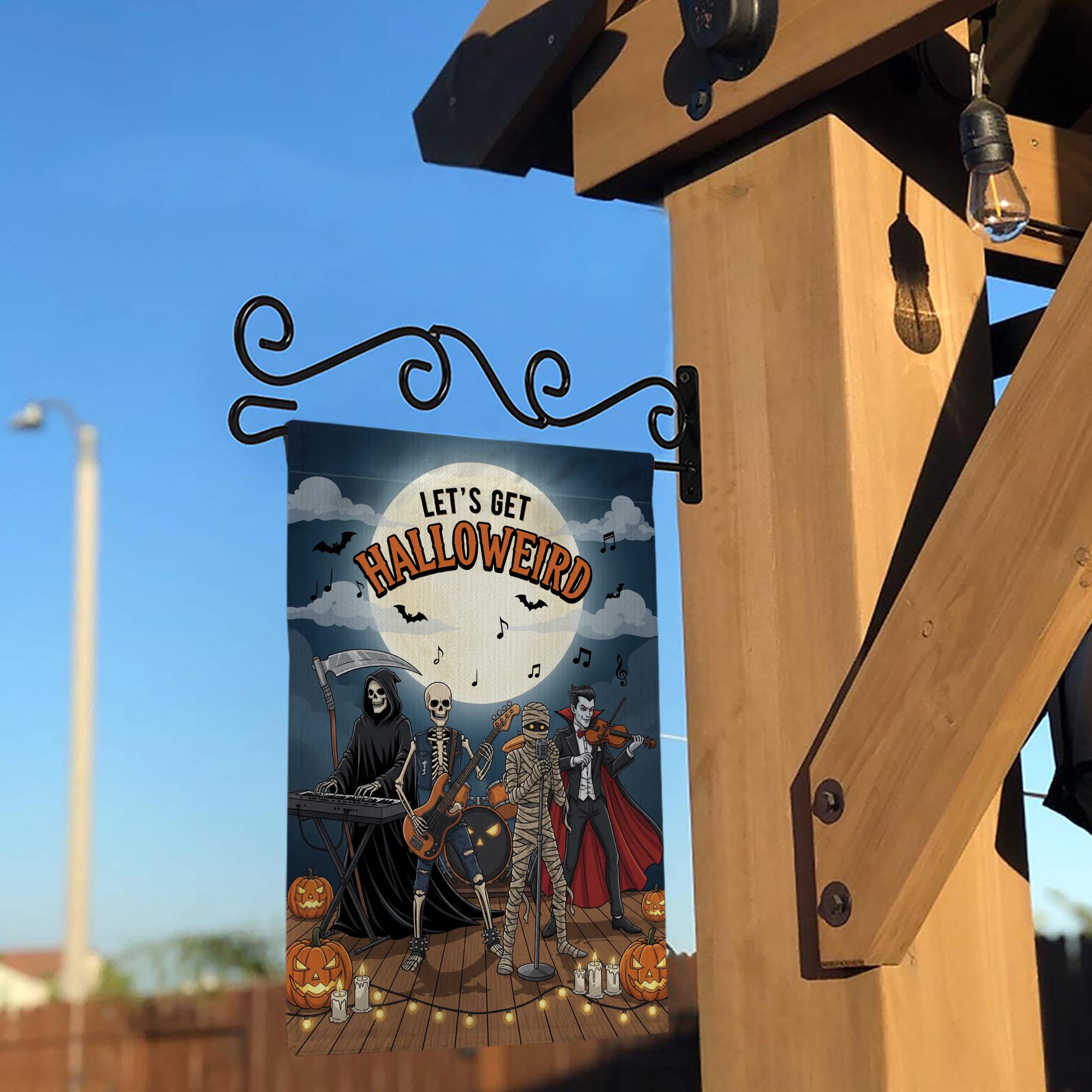 Let’s Get Halloweird Garden Flag – Halloween Band Skeleton Grim Reaper Vampire Yard Décor – Funny Spooky Fall Sign