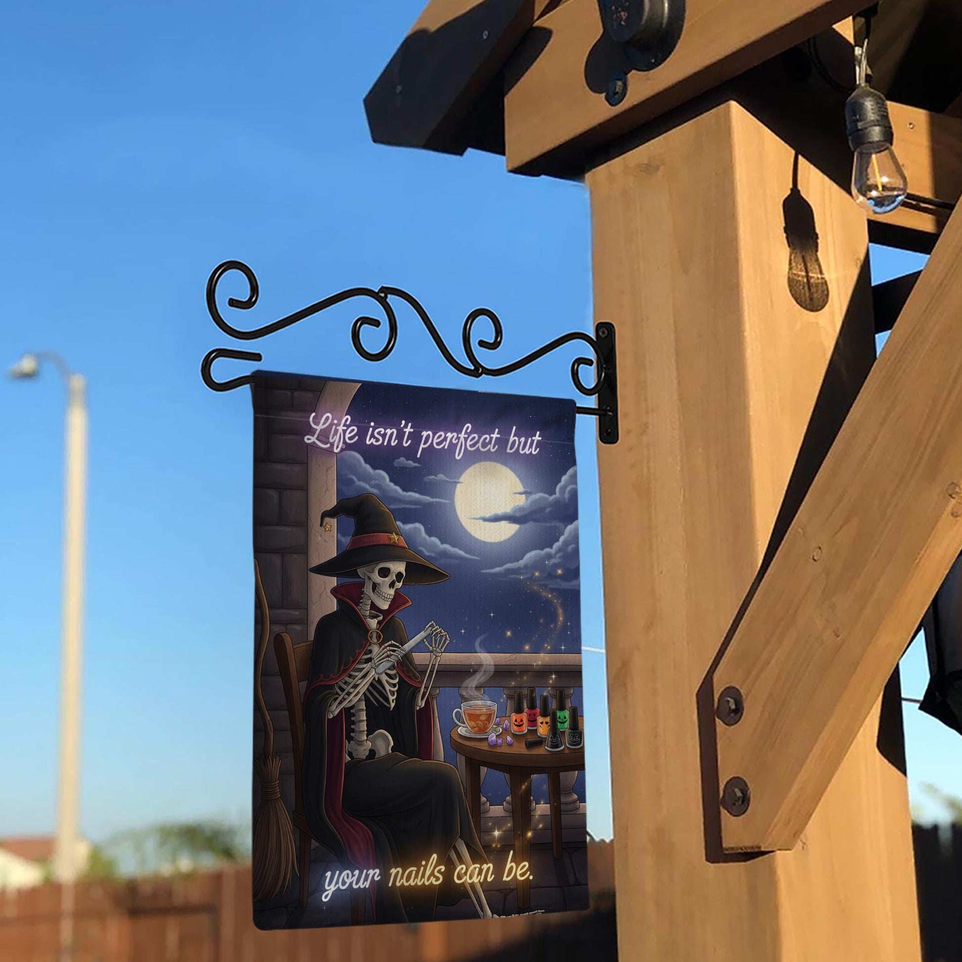 Witch Skeleton Garden Flag – Halloween Nail Art Funny Yard Décor – Life Isn’t Perfect But Your Nails Can Be Sign