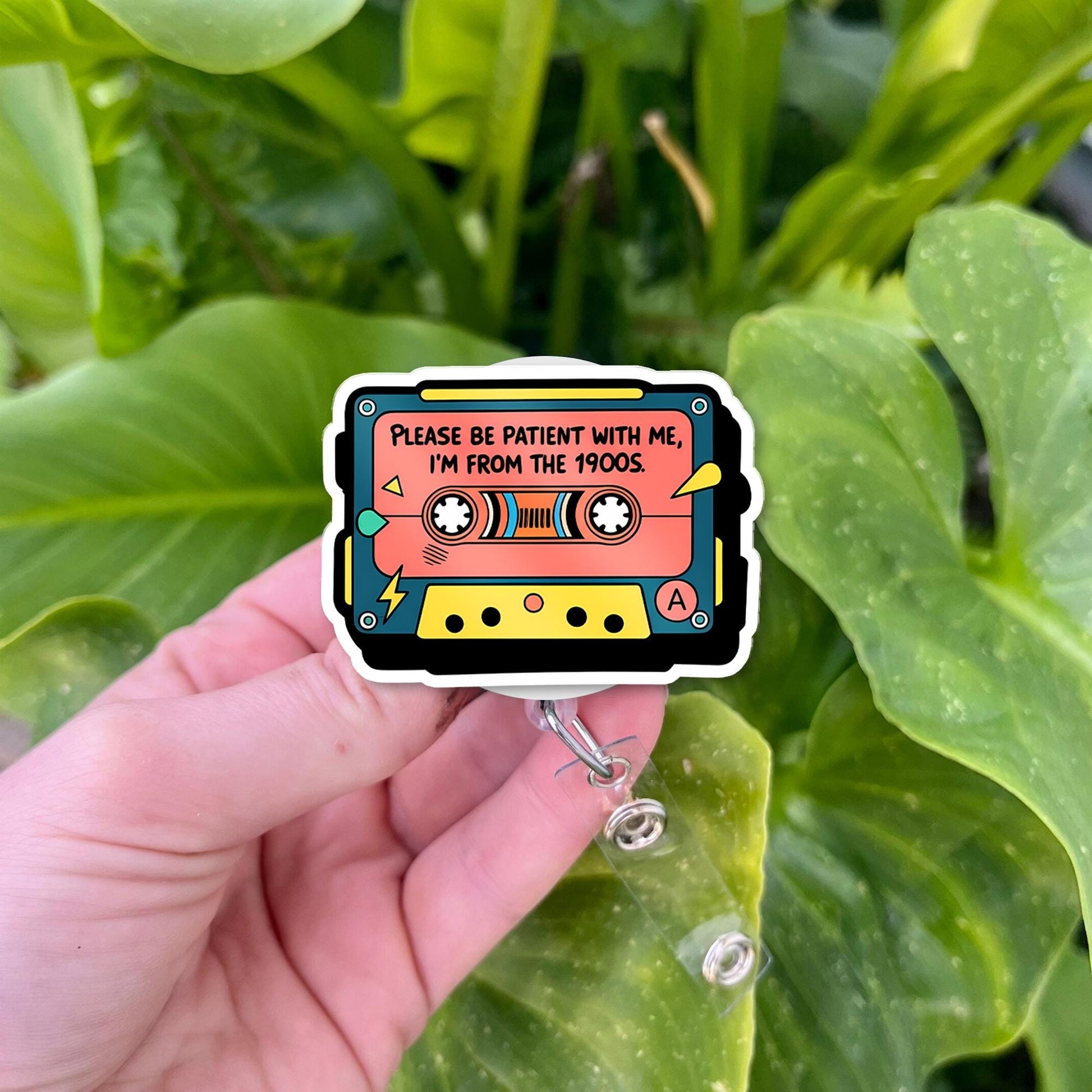 Funny Retro Badge Reel, 90s Cassette Tape ID Holder, Vintage Nurse Badge Clip, Humor Work Lanyard, Cute Office Accessory