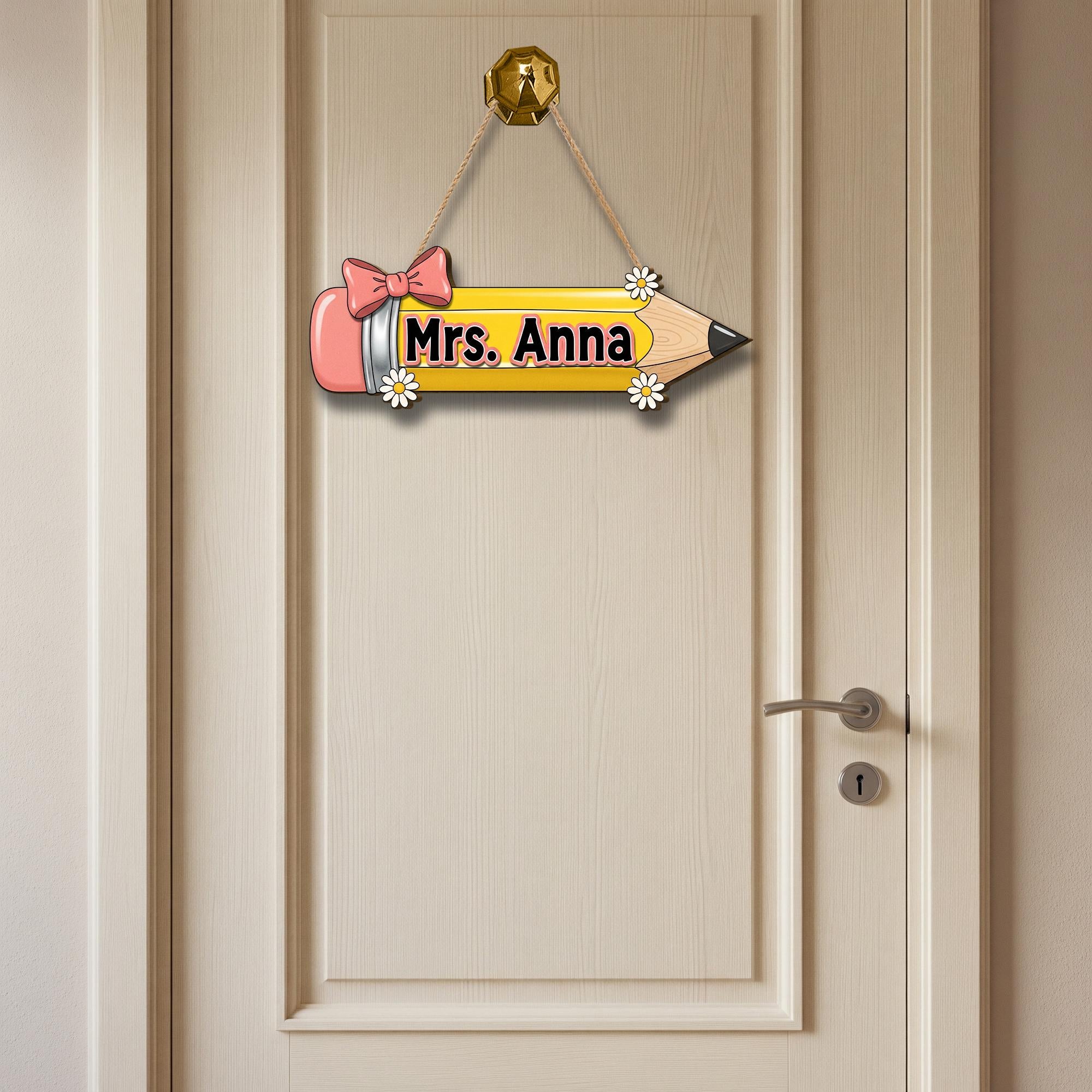 Personalized Teacher Door Sign Pencil | Custom Classroom Name Sign | Back to School Teacher Gift | Pencil Bow Teacher Decor | Teacher Door