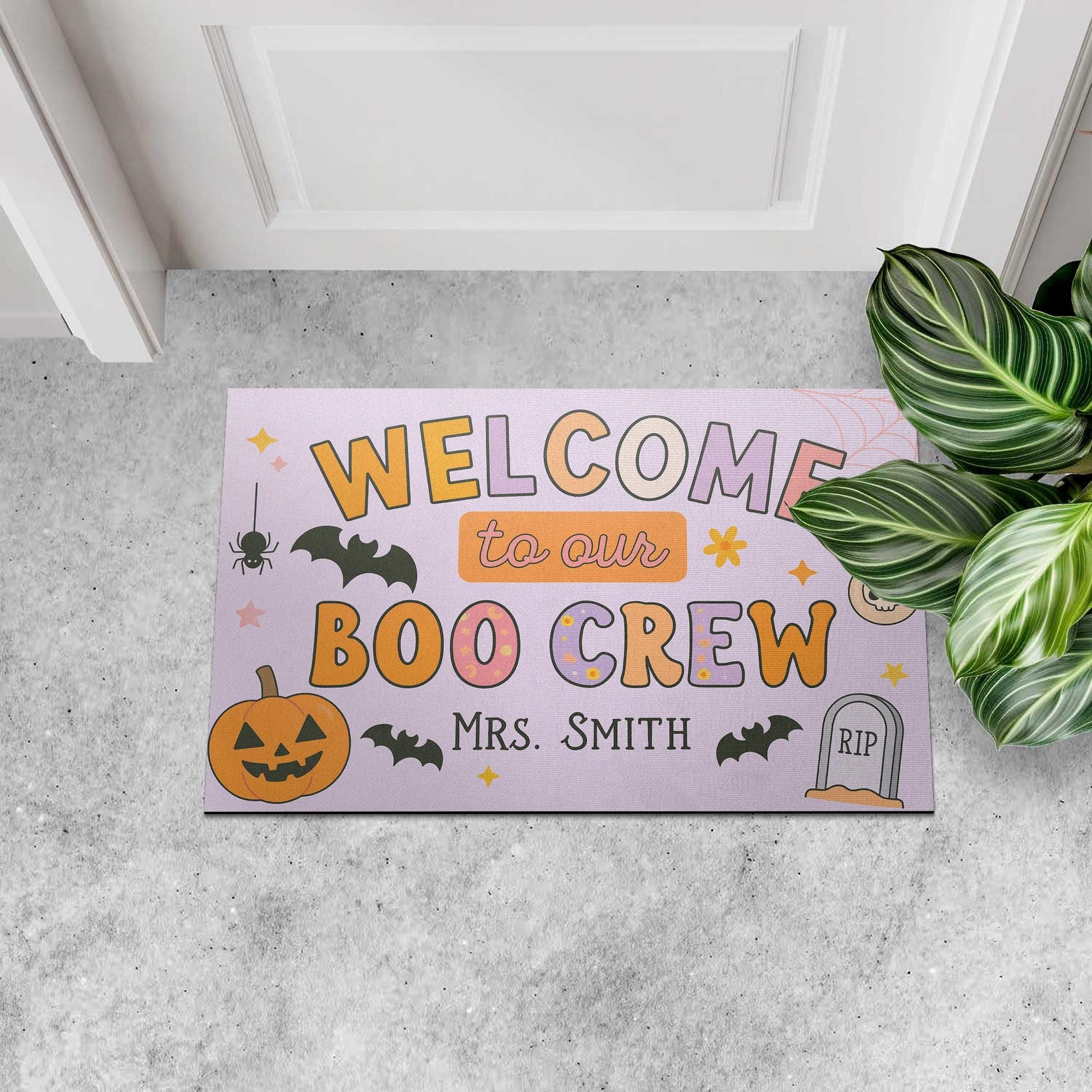 Personalized Halloween Classroom Doormat, Welcome to Our Boo Crew Rug, Custom Teacher Fall Decor, Cute Spooky Door Mat for School