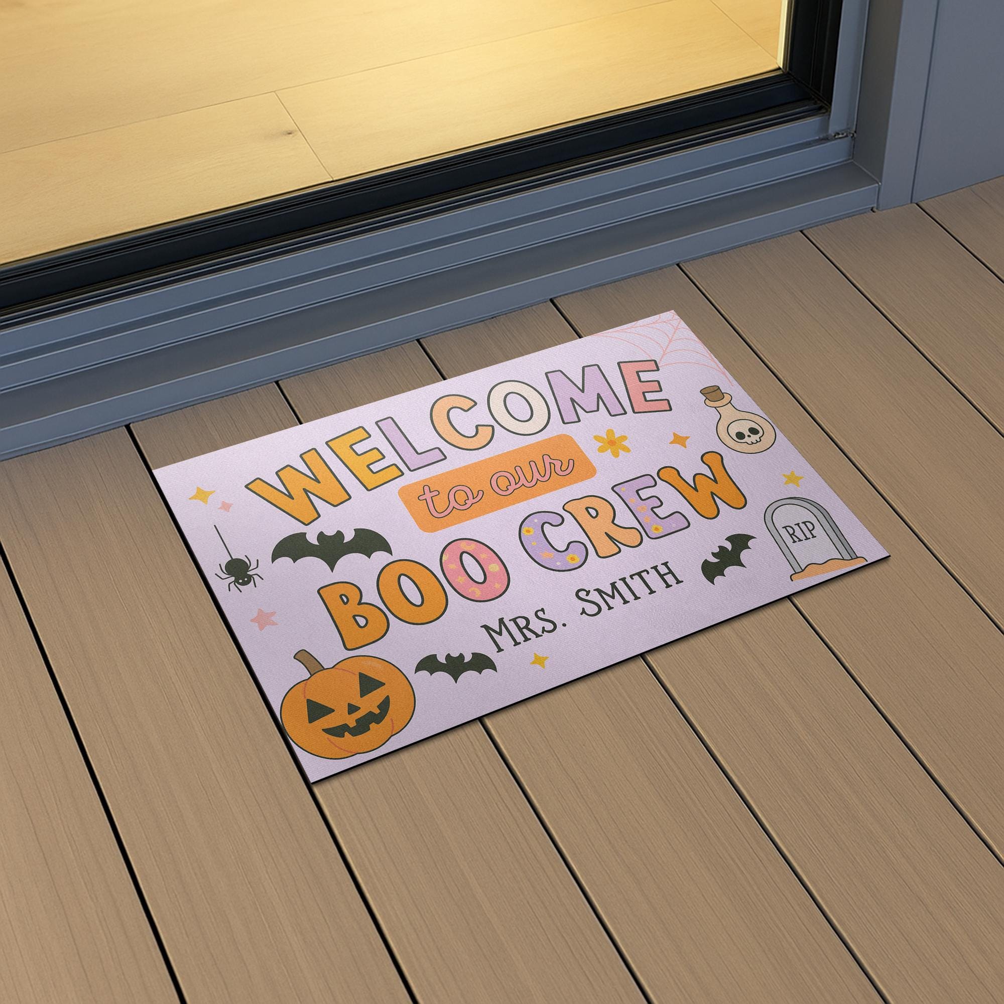Personalized Halloween Classroom Doormat, Welcome to Our Boo Crew Rug, Custom Teacher Fall Decor, Cute Spooky Door Mat for School
