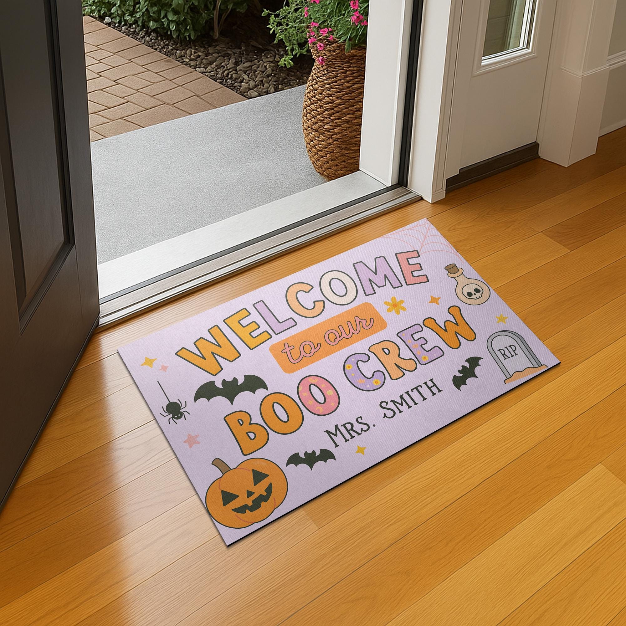 Personalized Halloween Classroom Doormat, Welcome to Our Boo Crew Rug, Custom Teacher Fall Decor, Cute Spooky Door Mat for School