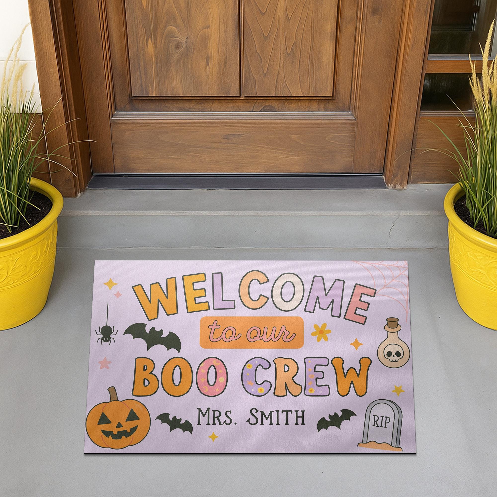 Personalized Halloween Classroom Doormat, Welcome to Our Boo Crew Rug, Custom Teacher Fall Decor, Cute Spooky Door Mat for School