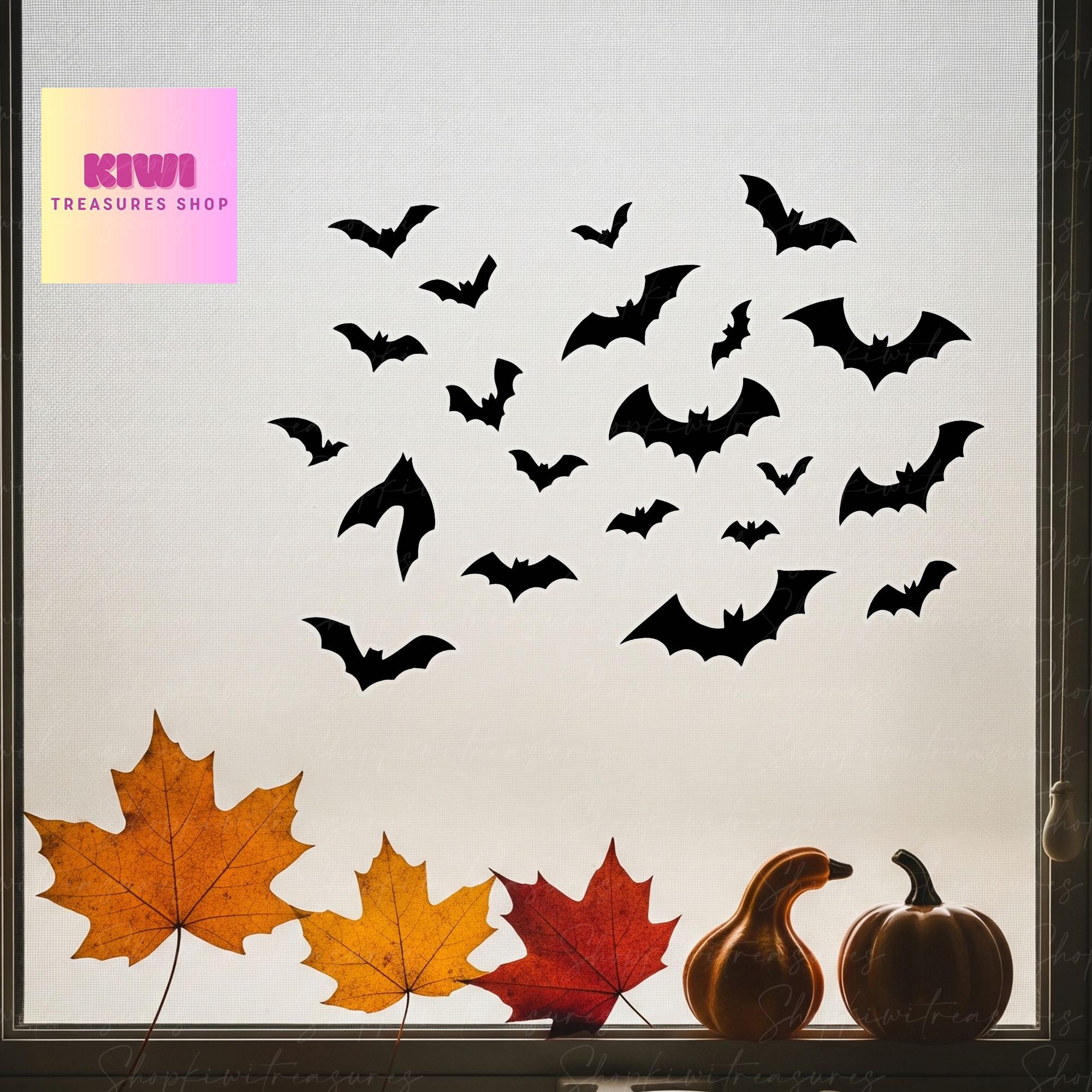Bat Window Decals Halloween | Transparent Vinyl Bat Stickers | Flying Bat Wall Decor | Spooky Window decal | Fall Pumpkin Home Decor