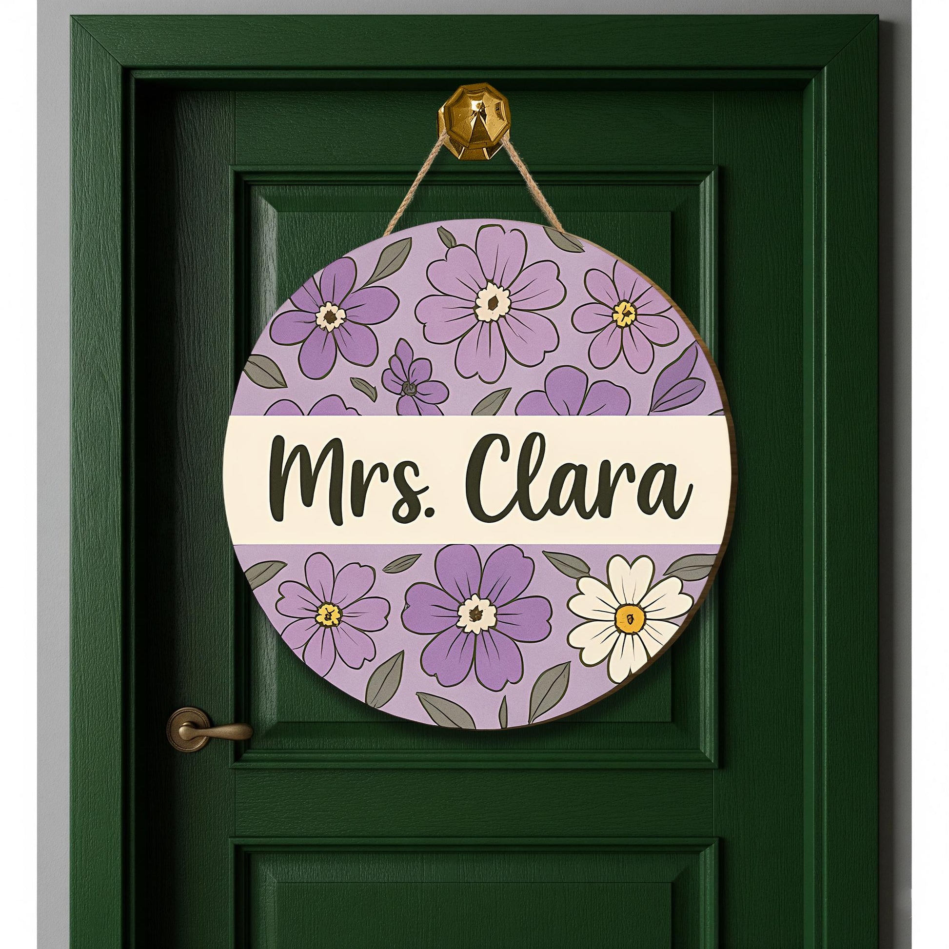 Personalized Teacher Door Hanger, Floral Classroom Sign, Custom Name Sign for Teachers, Back to School Gift, Door Decor for Office