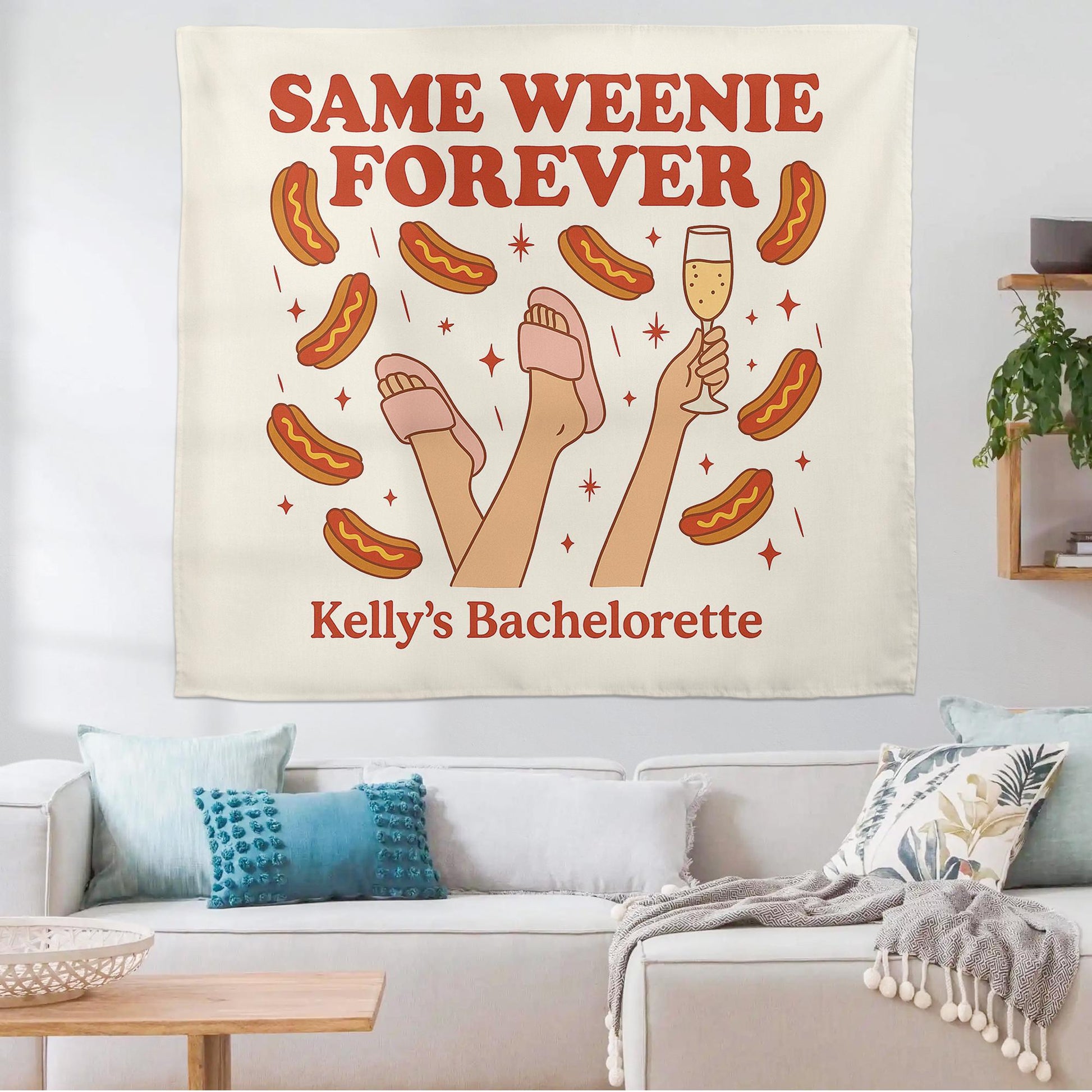 Same Weenie Forever Tapestry, Funny Bachelorette Party Banner, Hot Dog Hen Party Decor, Bride Squad Wall Hanging, Bridal Shower Gift