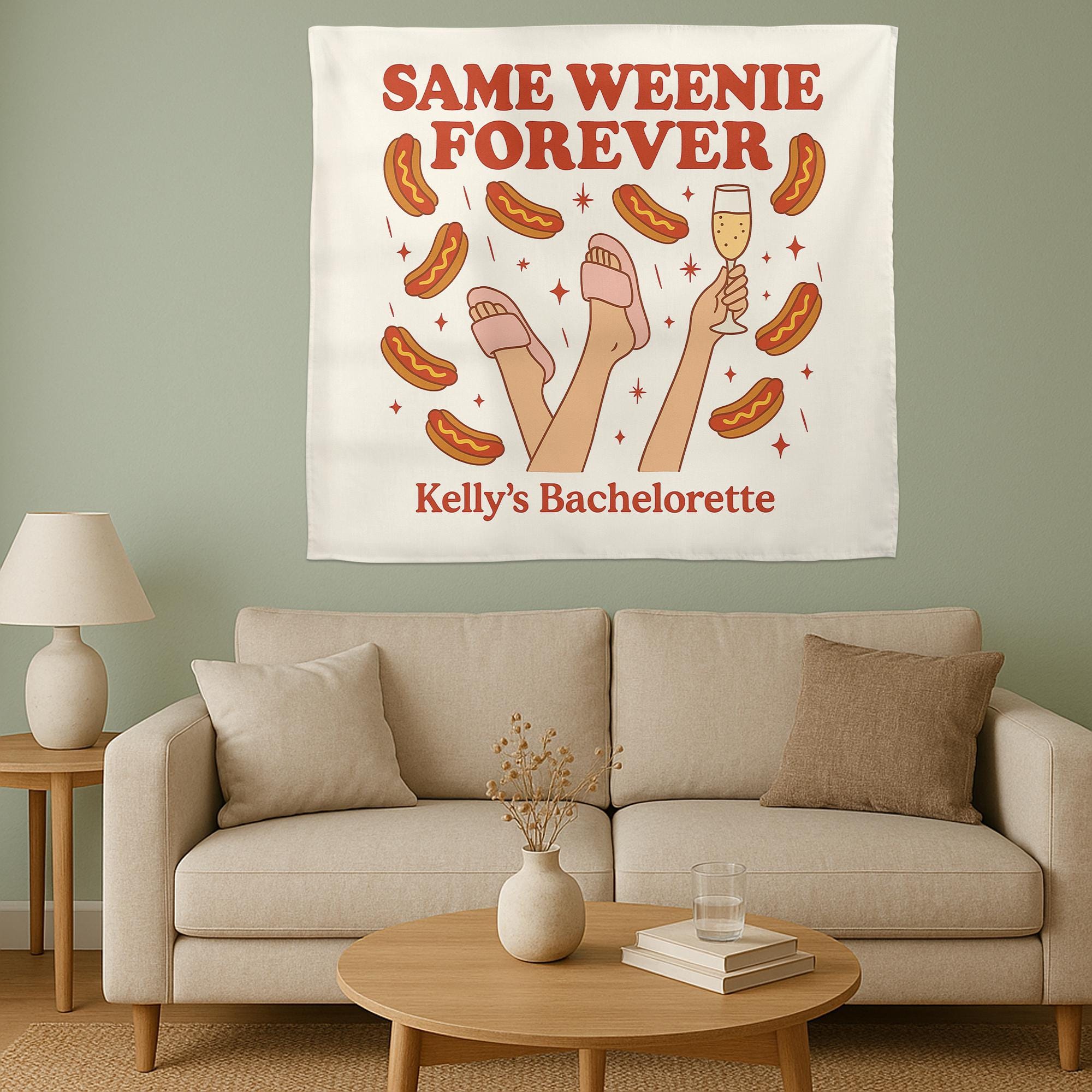 Same Weenie Forever Tapestry, Funny Bachelorette Party Banner, Hot Dog Hen Party Decor, Bride Squad Wall Hanging, Bridal Shower Gift