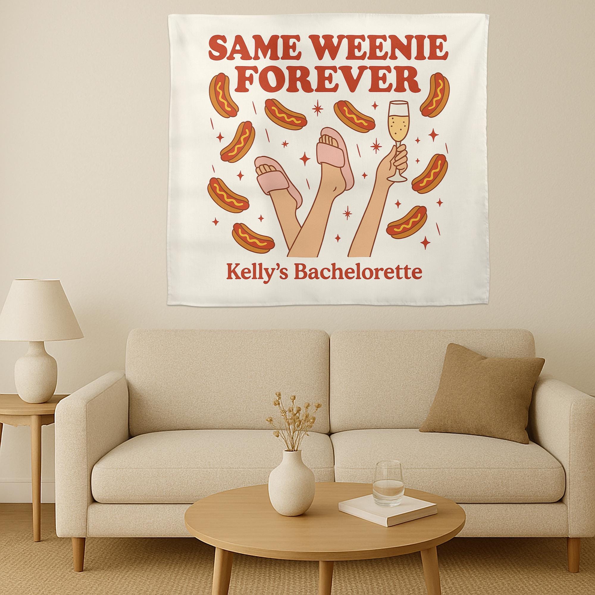 Same Weenie Forever Tapestry, Funny Bachelorette Party Banner, Hot Dog Hen Party Decor, Bride Squad Wall Hanging, Bridal Shower Gift