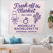 Fresh Off the Market Bachelorette Tapestry, Personalized Bridal Party Banner, Engagement Wall Decor, Custom Hen Party Sign