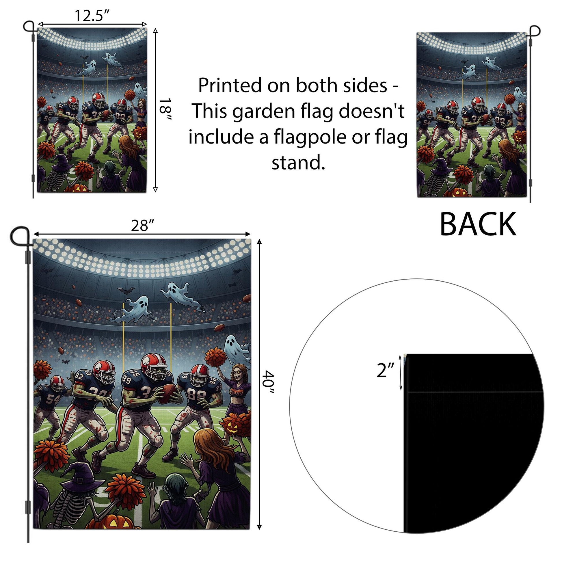 Funny Halloween Football Garden Flag – Spooky Sports Stadium Decor, Skeleton Cheerleaders, Ghosts & Pumpkin Fall Yard Banner