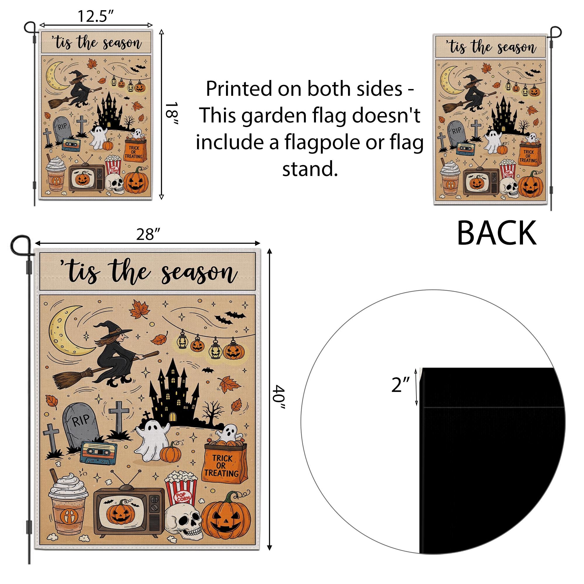 Vintage Halloween Garden Flag – Tis the Season Witch Ghost Pumpkins Castle Trick or Treat Yard Decor for Fall Outdoor Spooky Vibes
