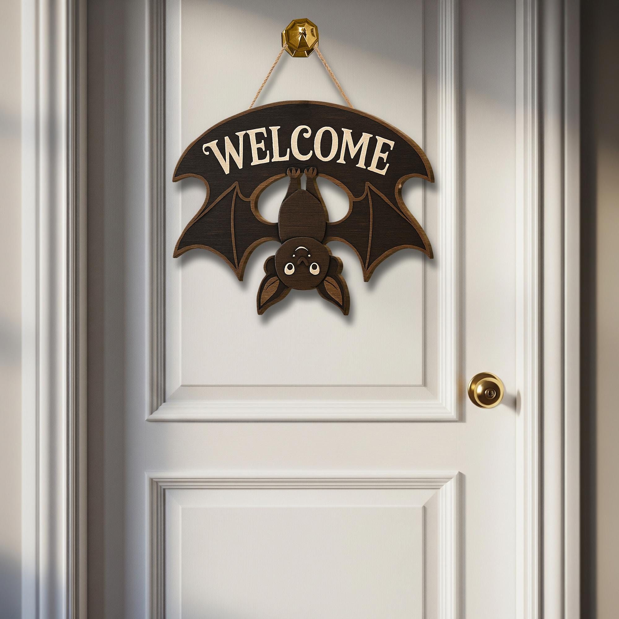 Cute Bat Welcome Sign, Wooden Halloween Door Hanger, Upside Down Bat Decor, Rustic Fall Porch Sign, Spooky Cute Wall Accent