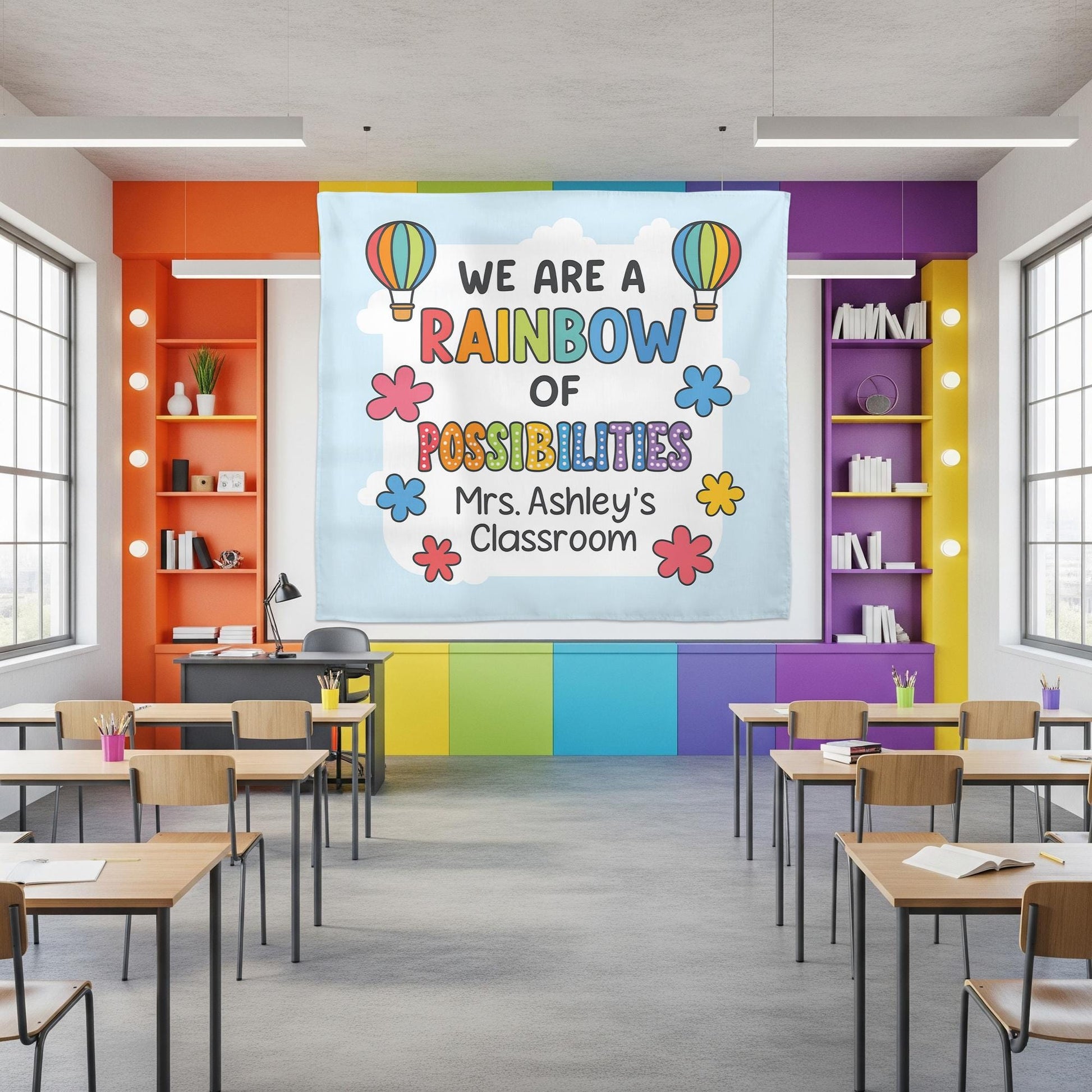 Personalized Rainbow Classroom Banner, We Are a Rainbow of Possibilities Sign, Custom Teacher Wall Decor, Back to School Decoration Tapestry