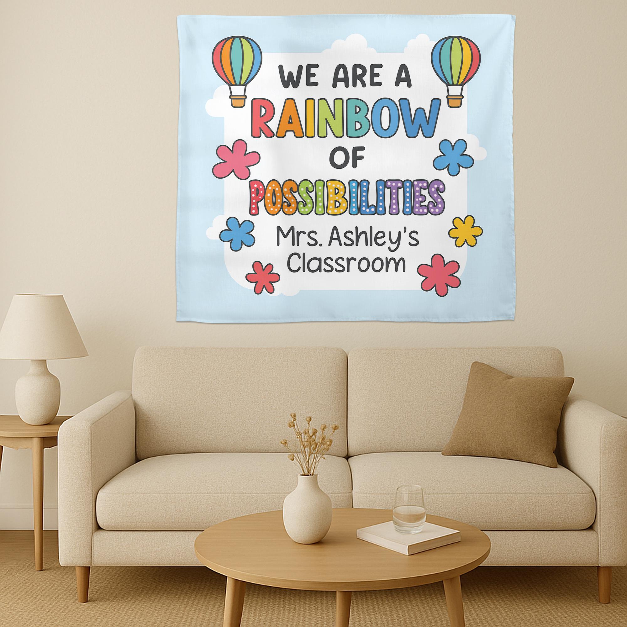 Personalized Rainbow Classroom Banner, We Are a Rainbow of Possibilities Sign, Custom Teacher Wall Decor, Back to School Decoration Tapestry