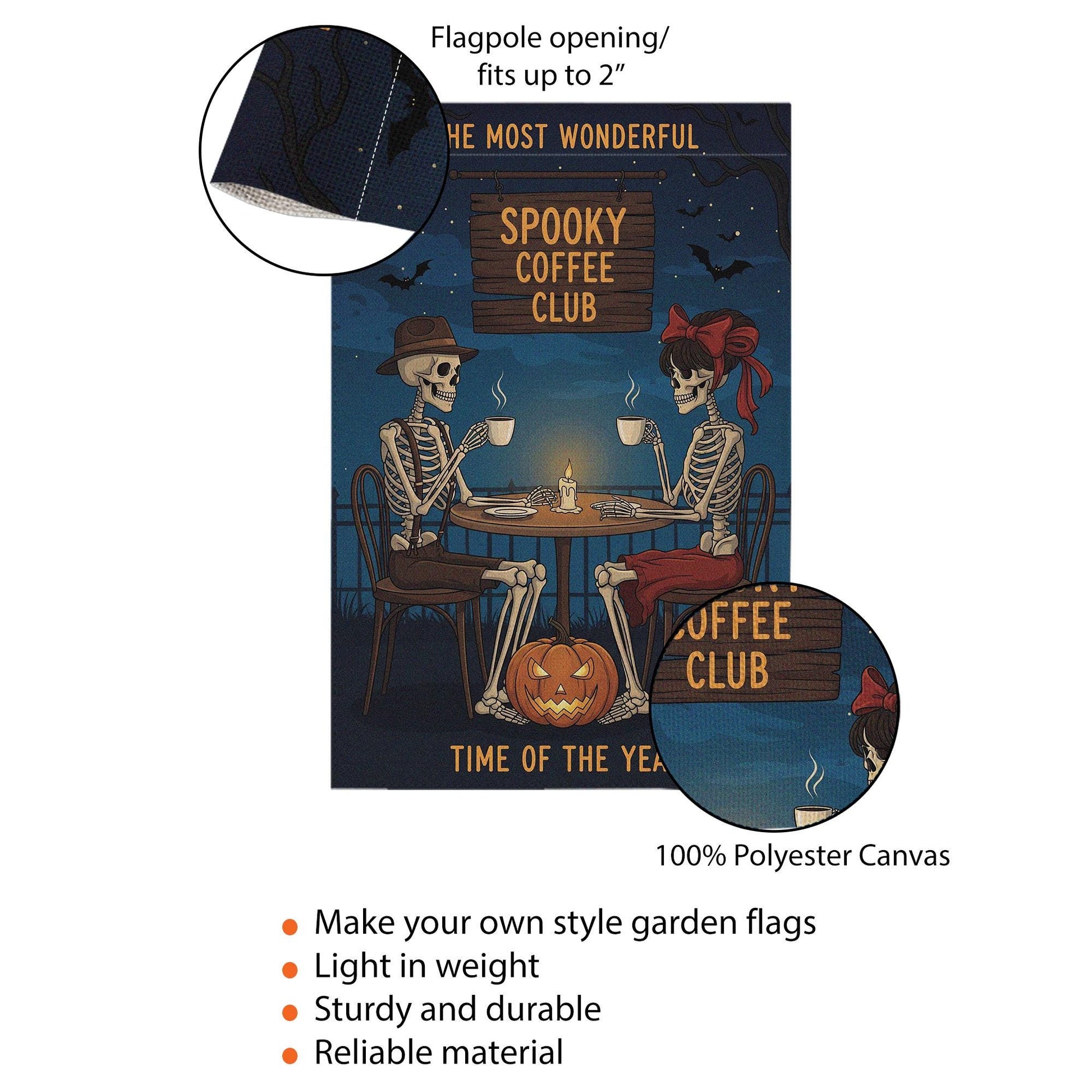 Spooky Coffee Club Garden Flag, Skeleton Halloween Yard Decor, Fall Coffee Lovers Gift, Funny Outdoor Halloween Sign